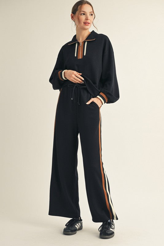 Black Contrast Trim Maternity Sweatpants