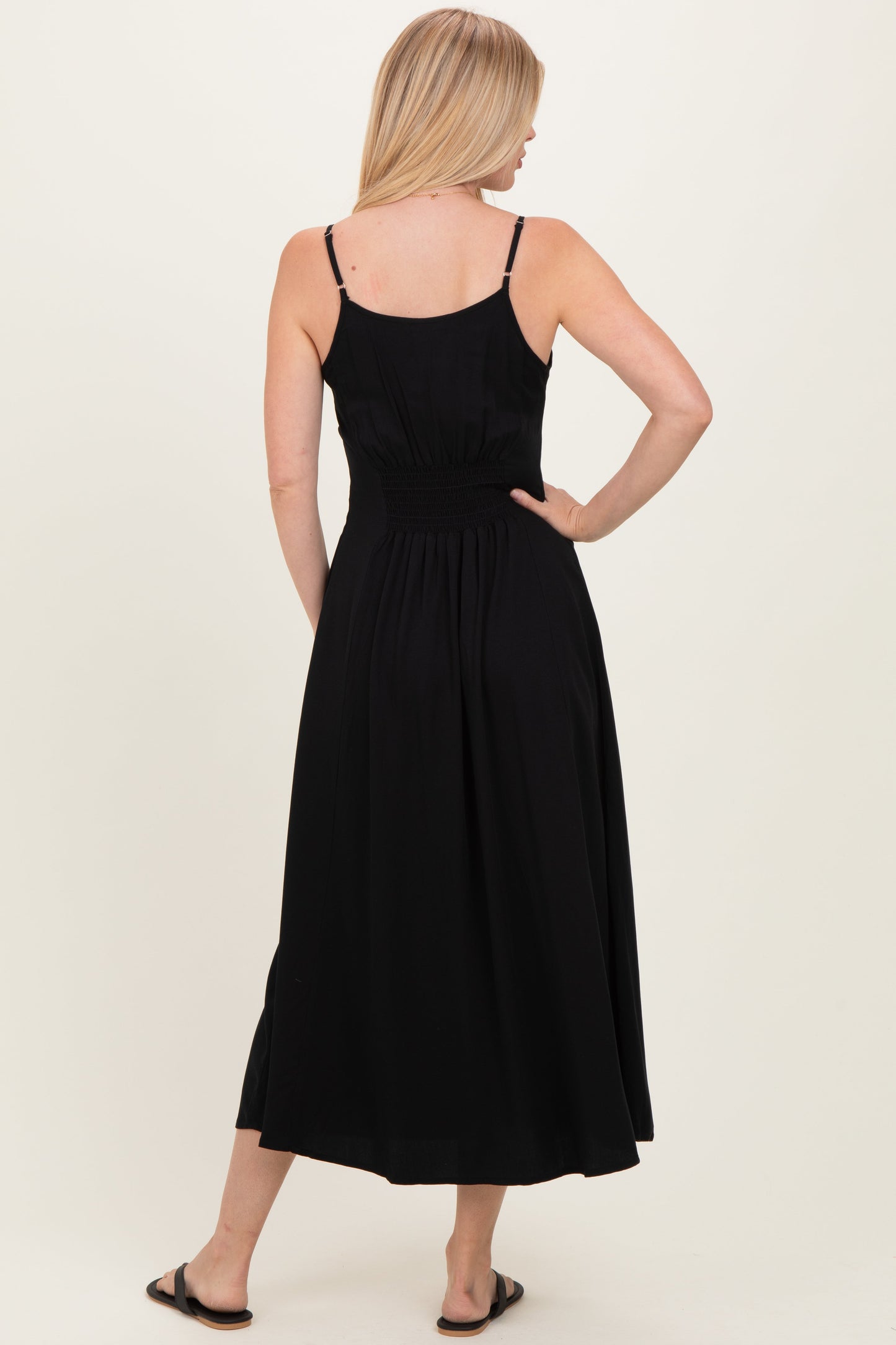 Black Button Accent Midi Dress