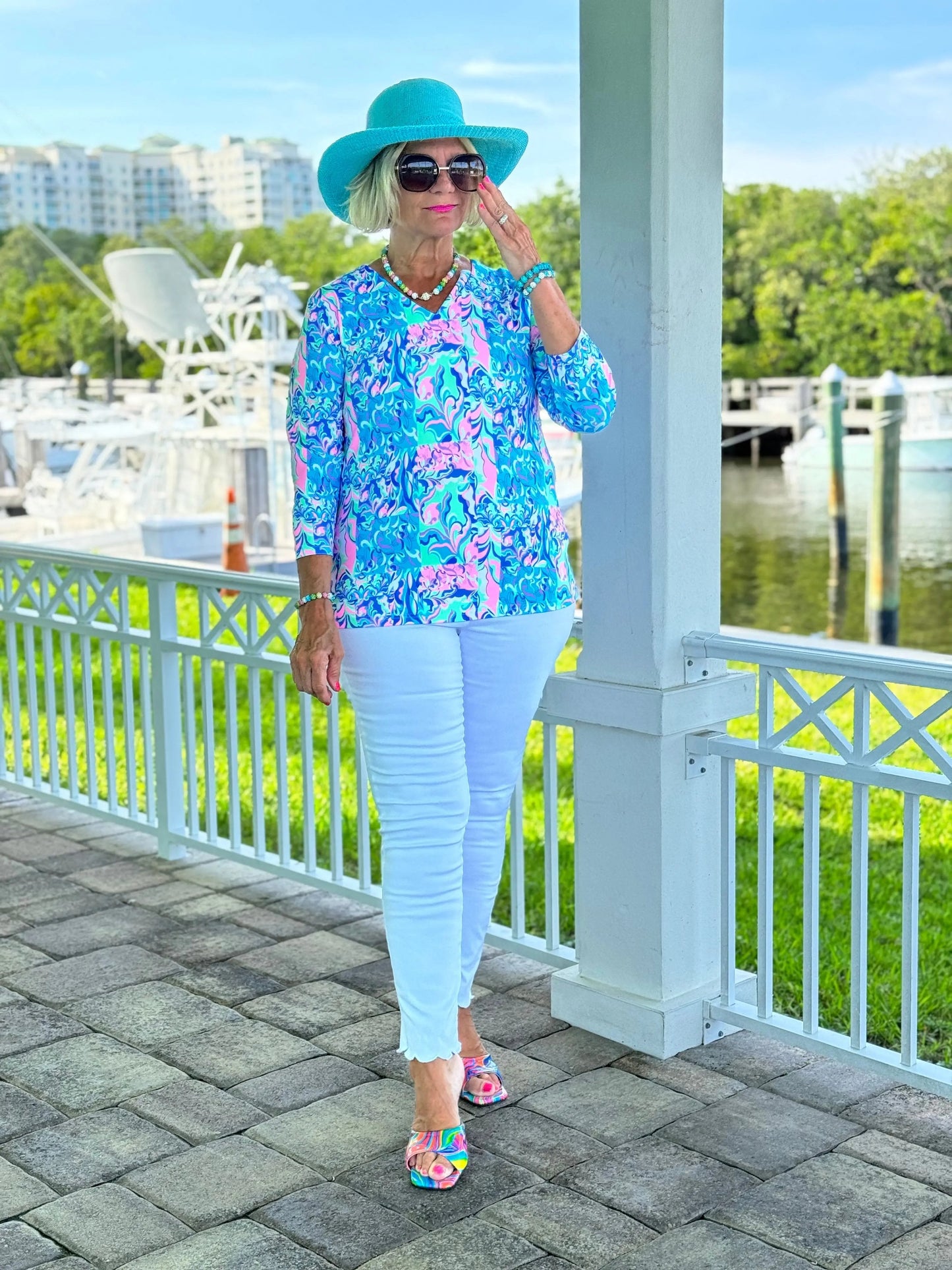 SPLASH OF PINK V NECK TOP