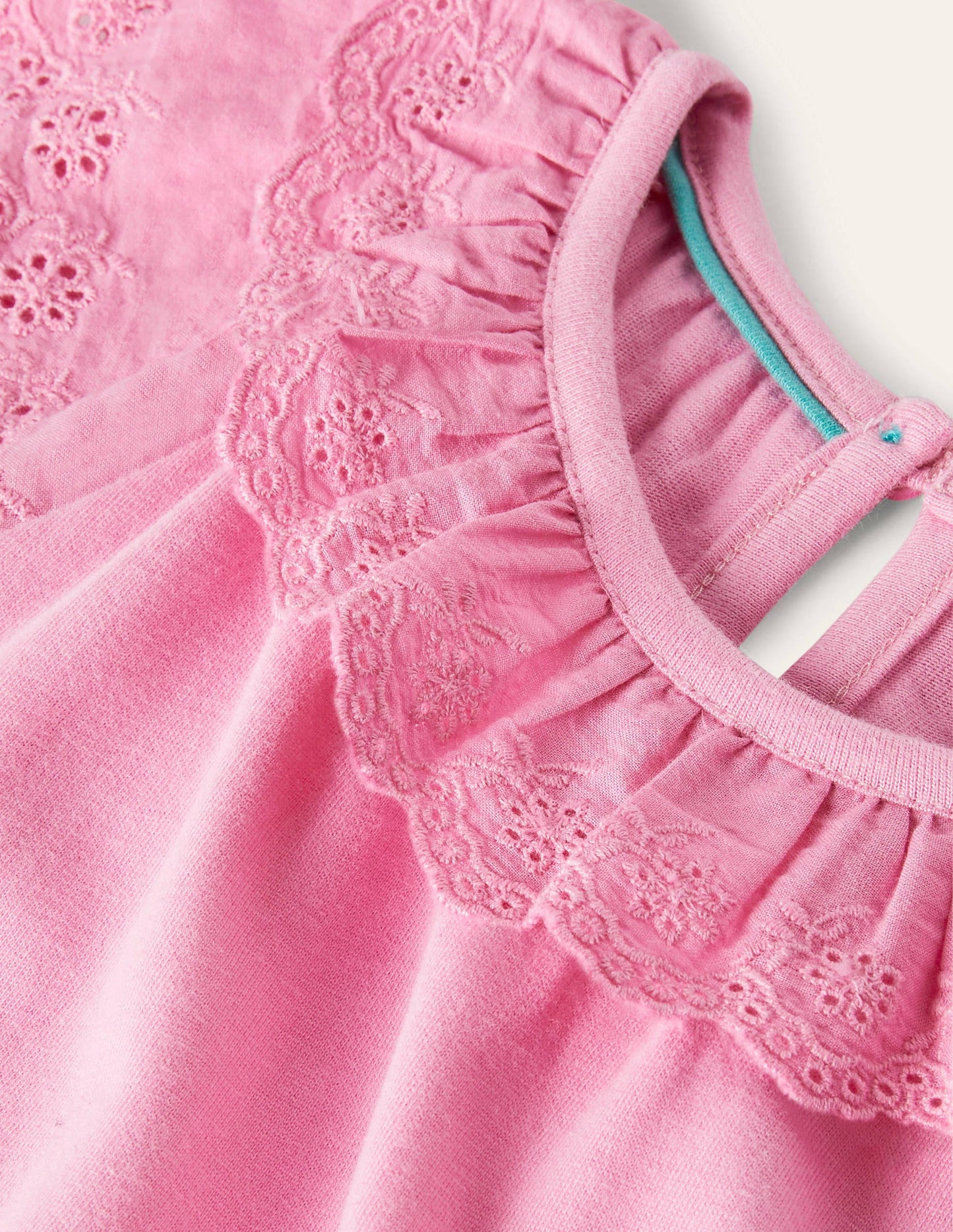 Broderie Detail Jersey Dress-Plum Blossom Pink