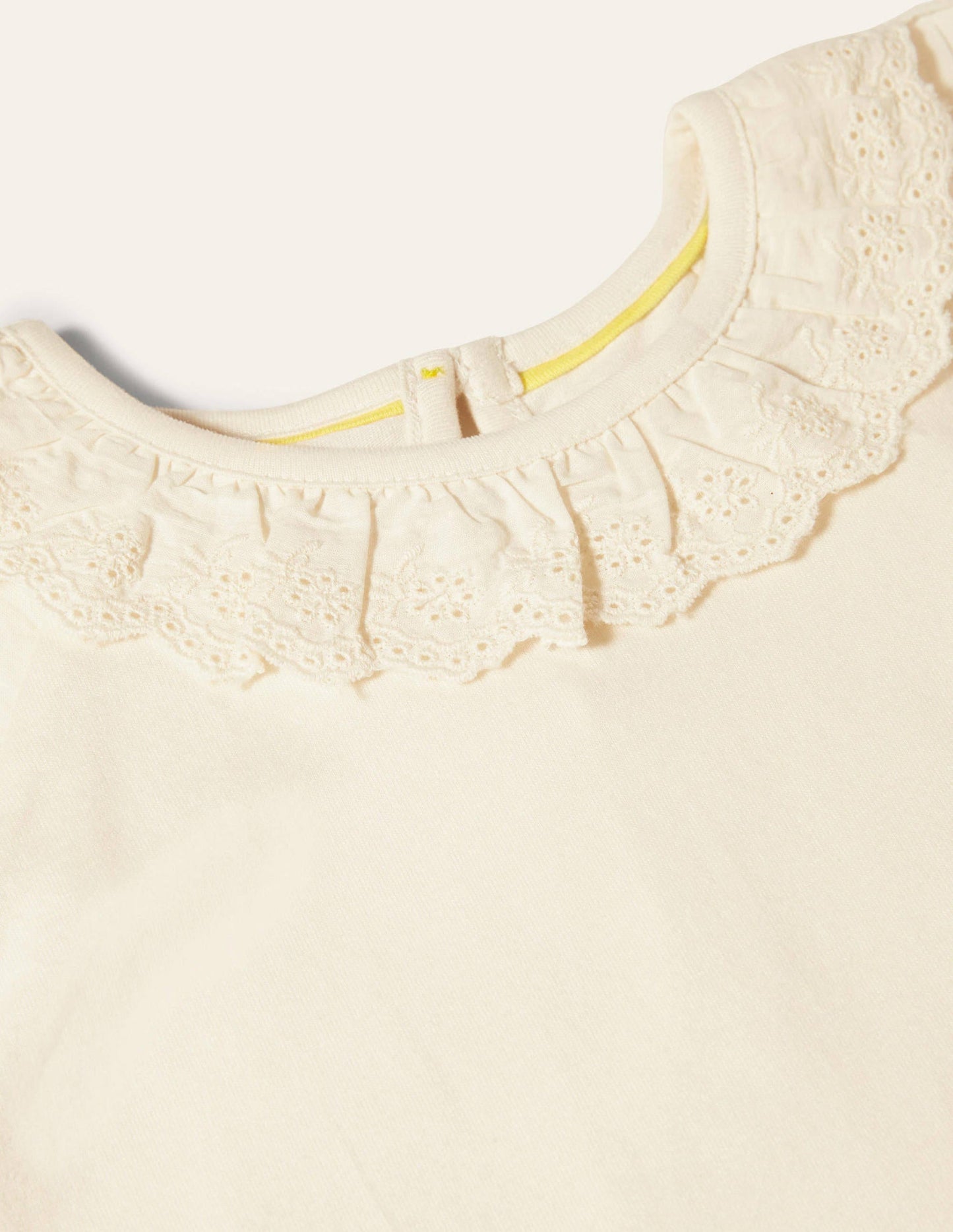 Broderie Detail Jersey Top-Ivory