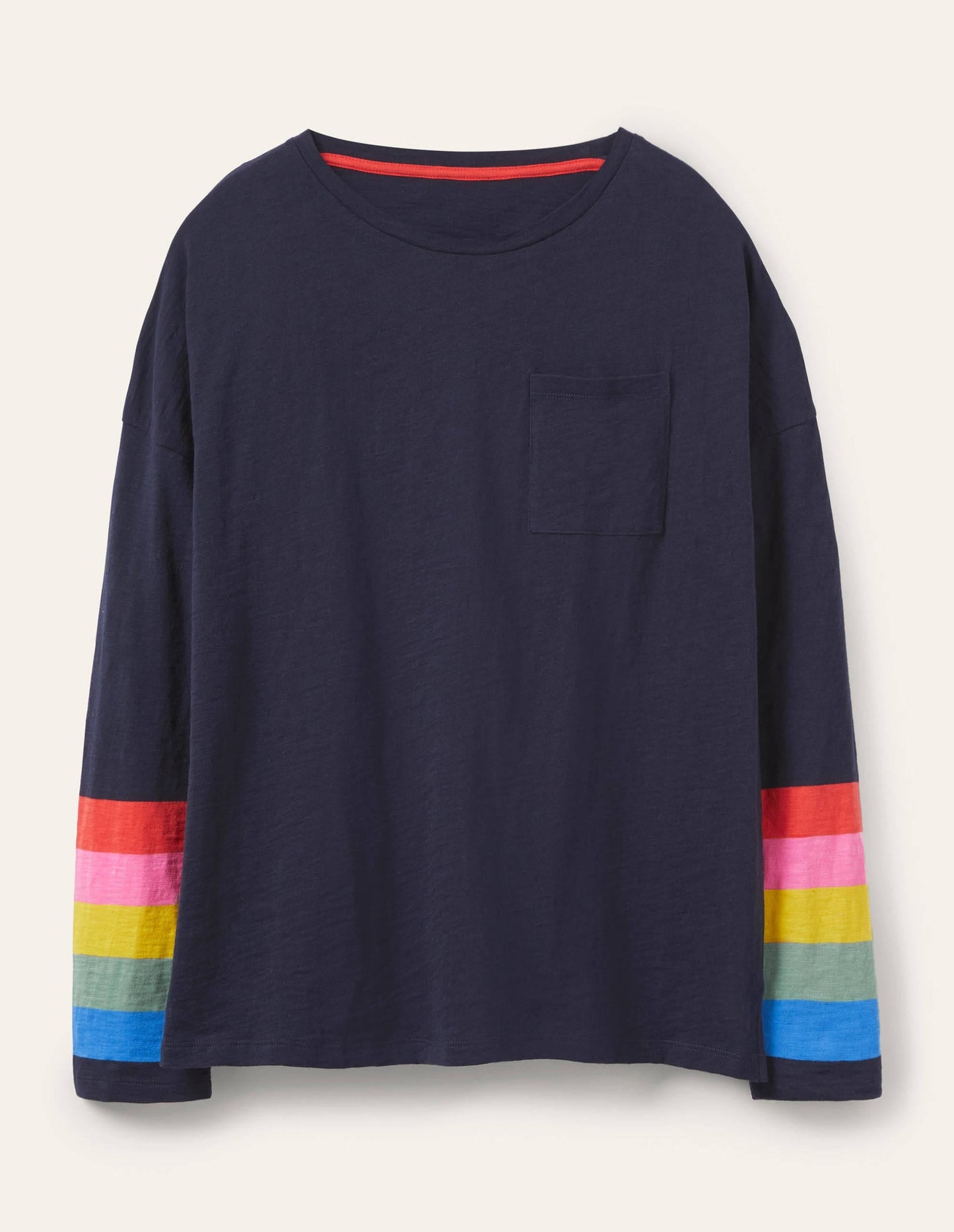 Boxy Jersey Tee-Navy Rainbow Cuff