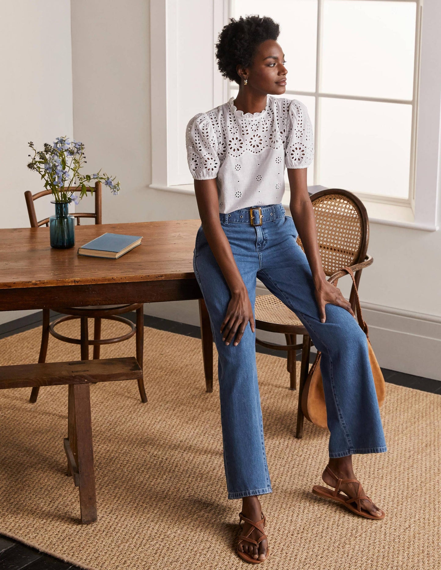 Belted Wide Leg Jeans-Light Vintage