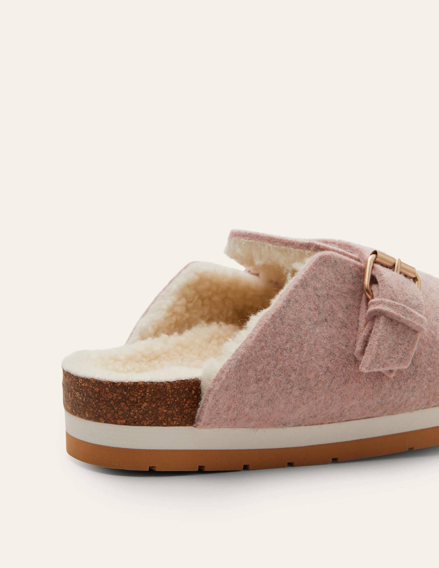 Borg Lined Mule Shoes-Pink Marl Felt