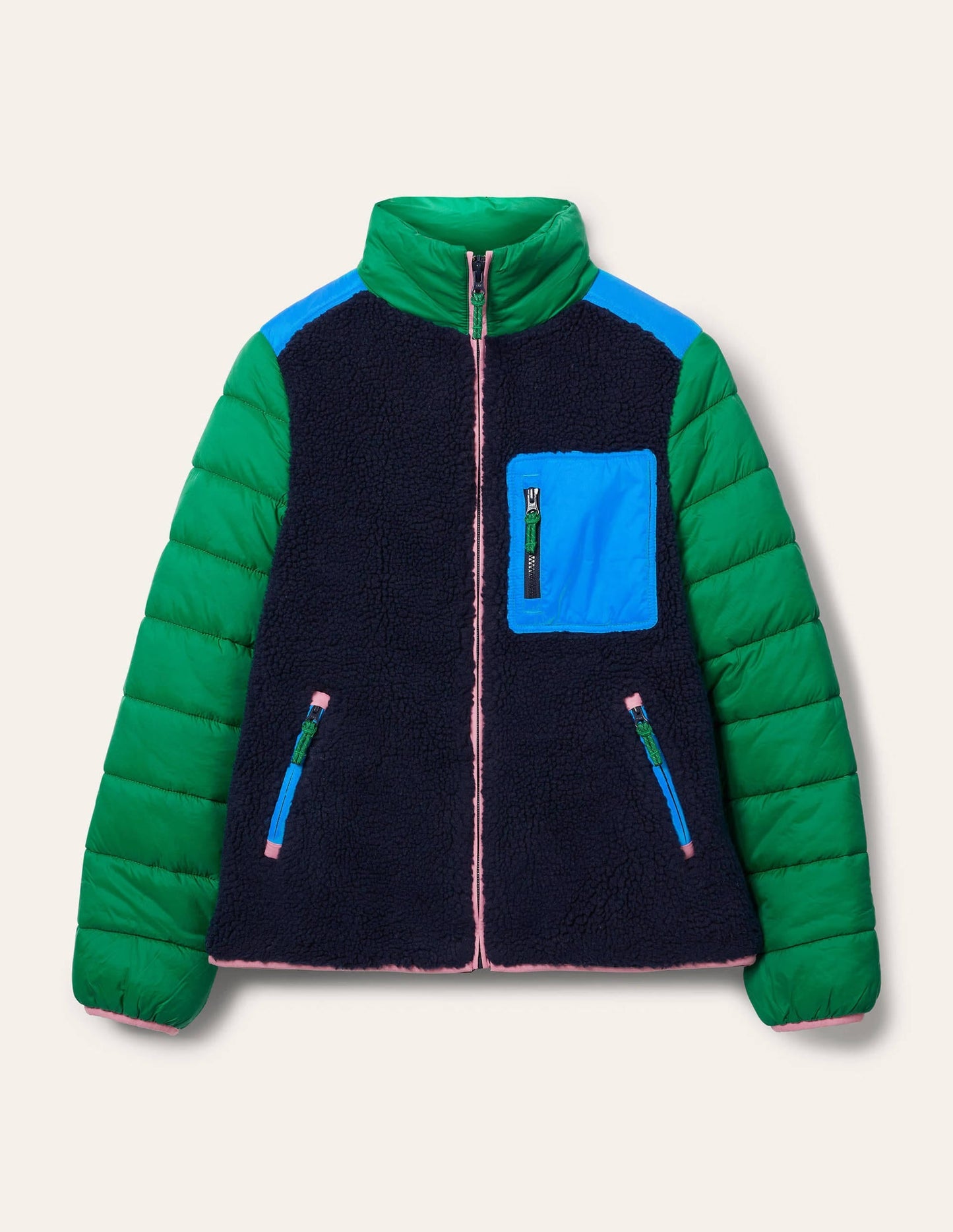 Borg Mix Puffer Jacket-Navy/Conifer Green