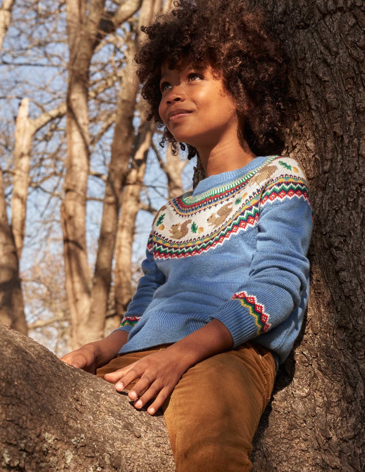 Blue Squirrel Fair Isle Sweater-Riviera Blue Woodland Fairisle