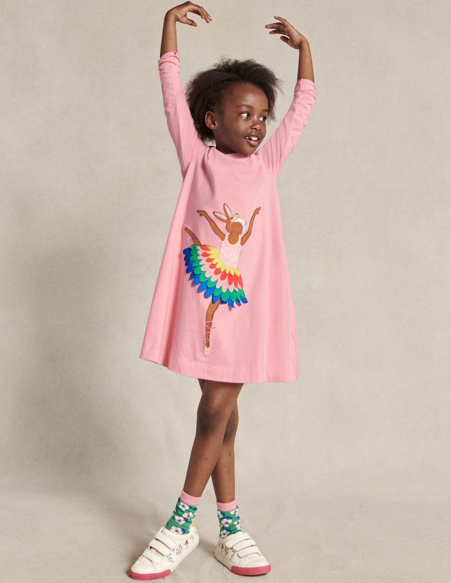 Big Appliqué Dress-Formica Pink Ballerina Bunny