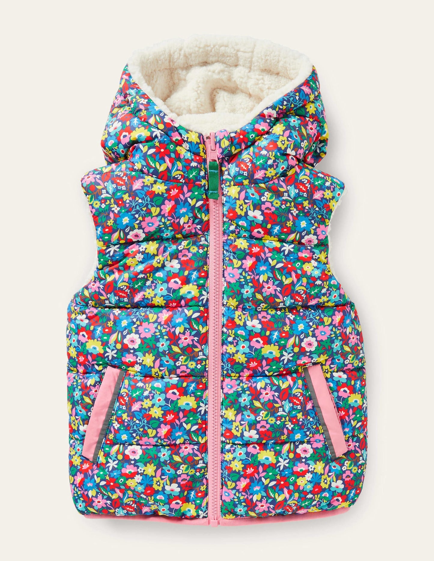 Borg Mix Reversible Gilet-Multi Patchwork Floral