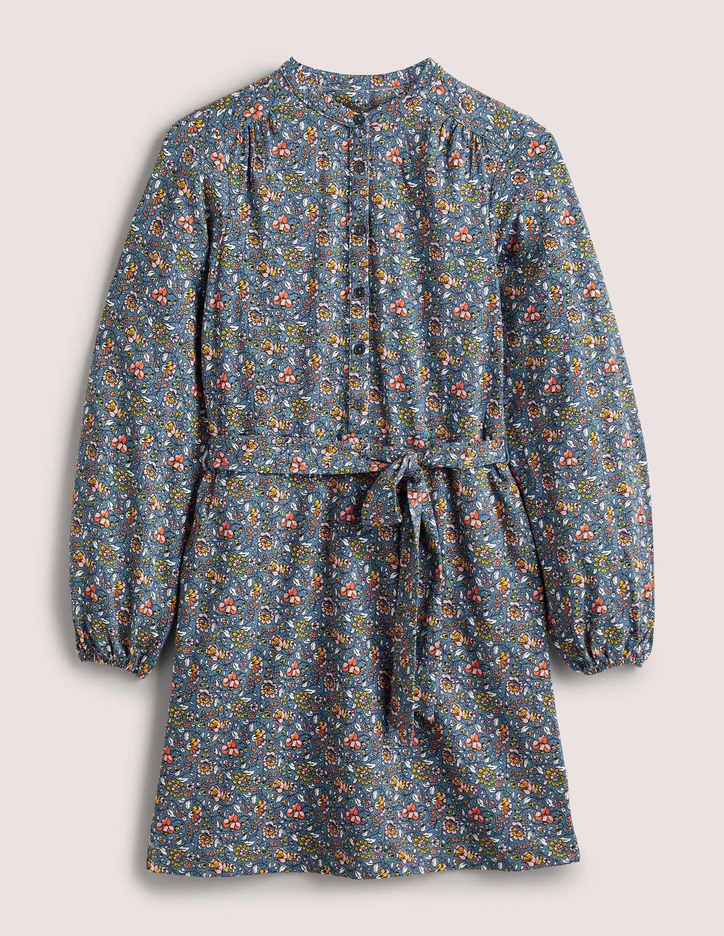 Belted Jersey Shirt Dress-Mid Blue, Botanic Meadow