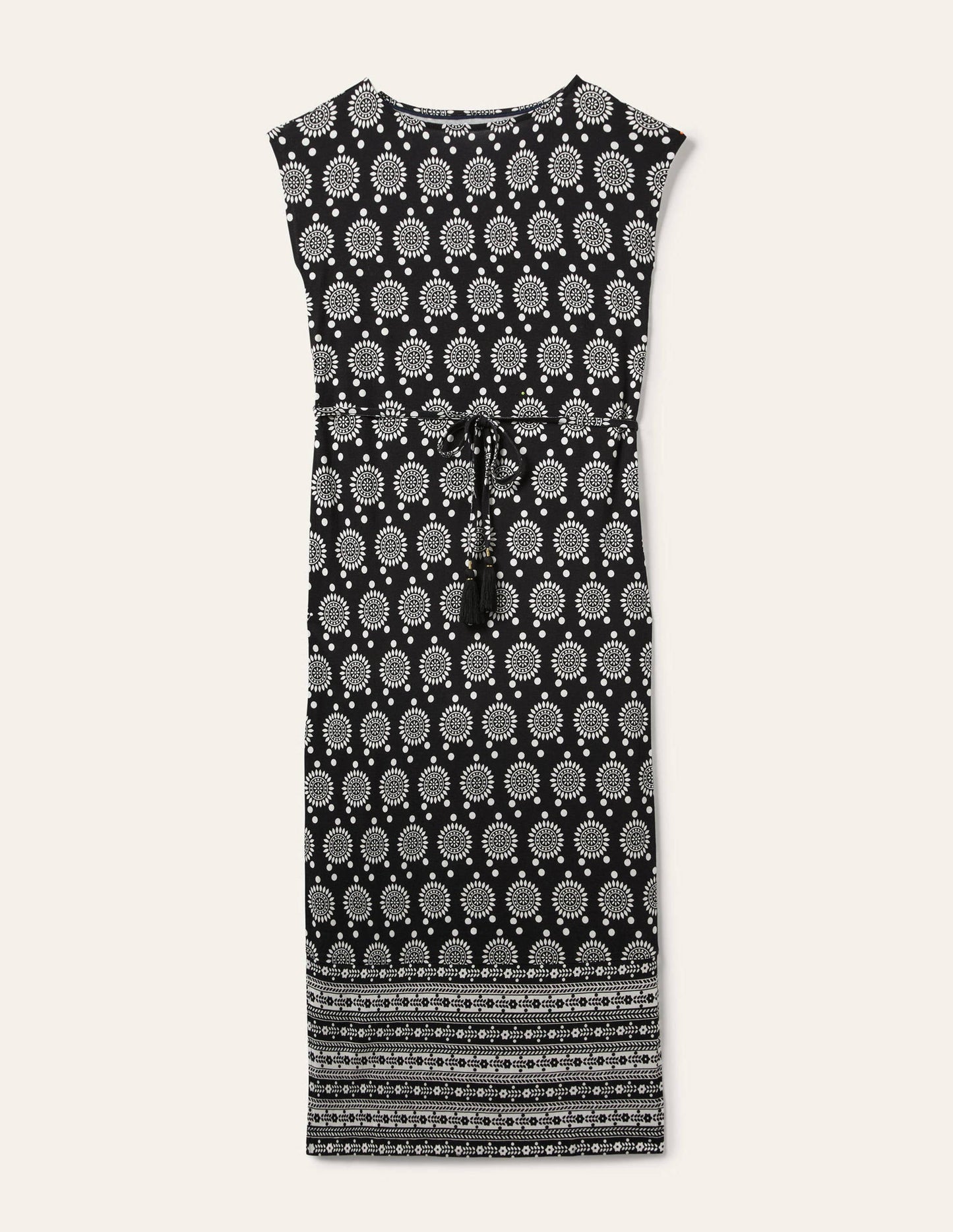 Belted Jersey Midi Dress-Black Sun Geo