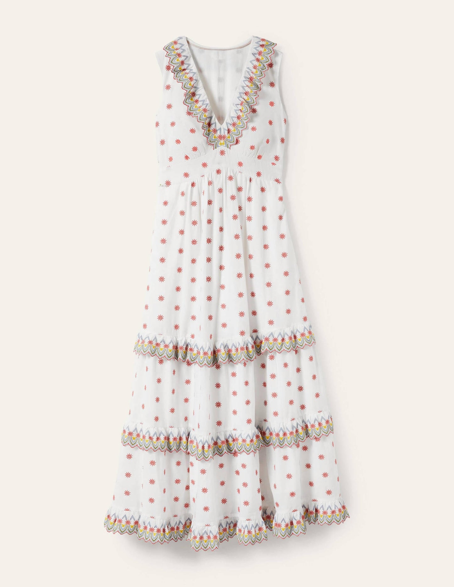 Broderie Ruffle Maxi Dress-White