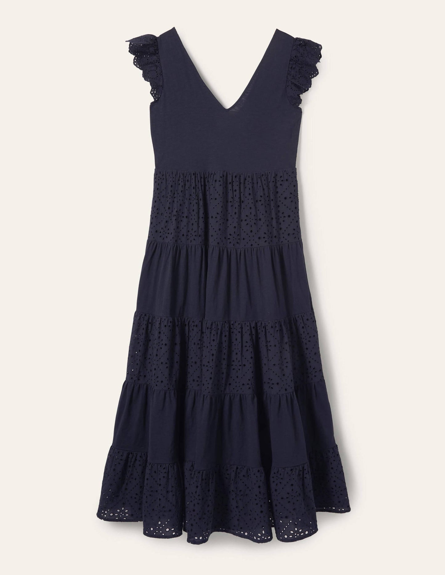 Broderie Mix Jersey Maxi Dress-Navy