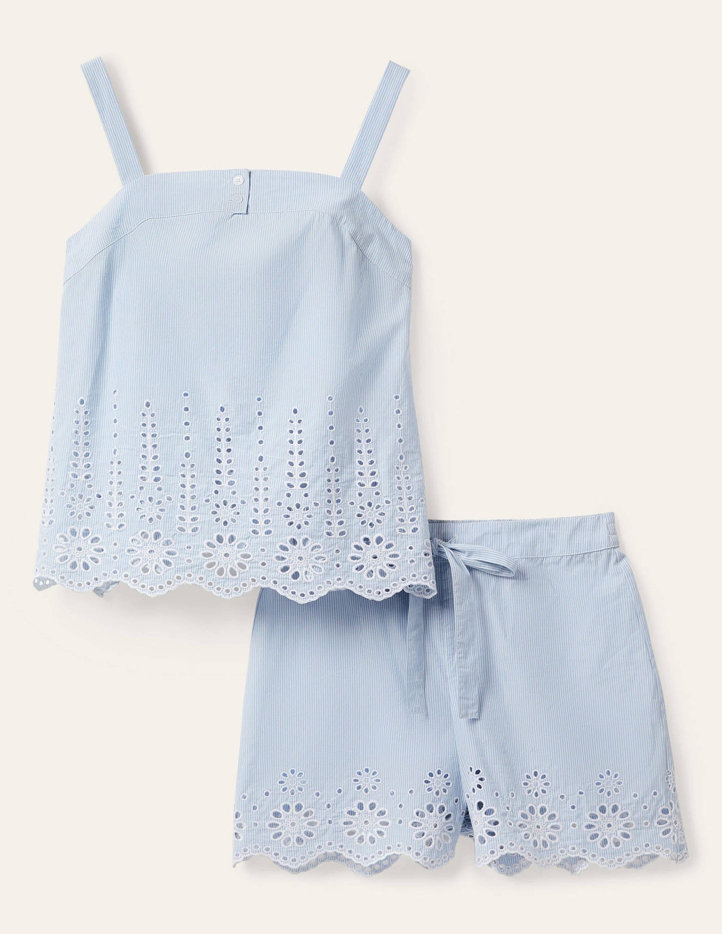 Broderie Short Pajama Set-Blue Ticking Stripe