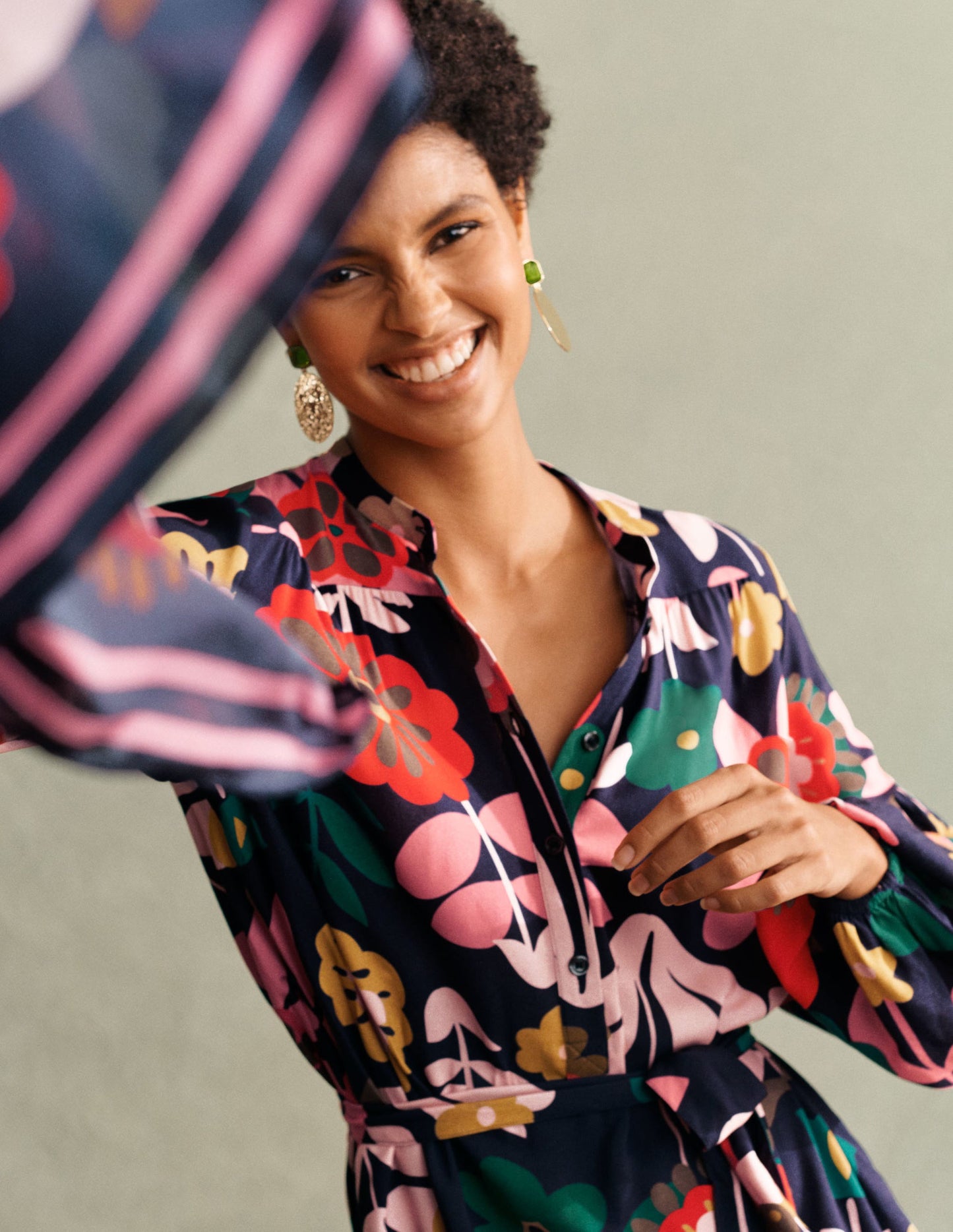 Blouson Sleeve Midi Dress-French Navy, Flora Bloom