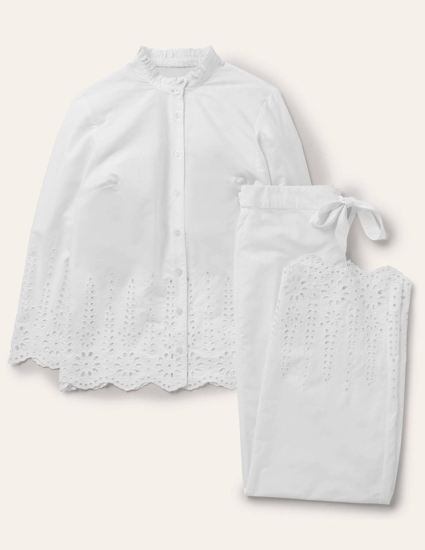 Broderie Pajama Set-White