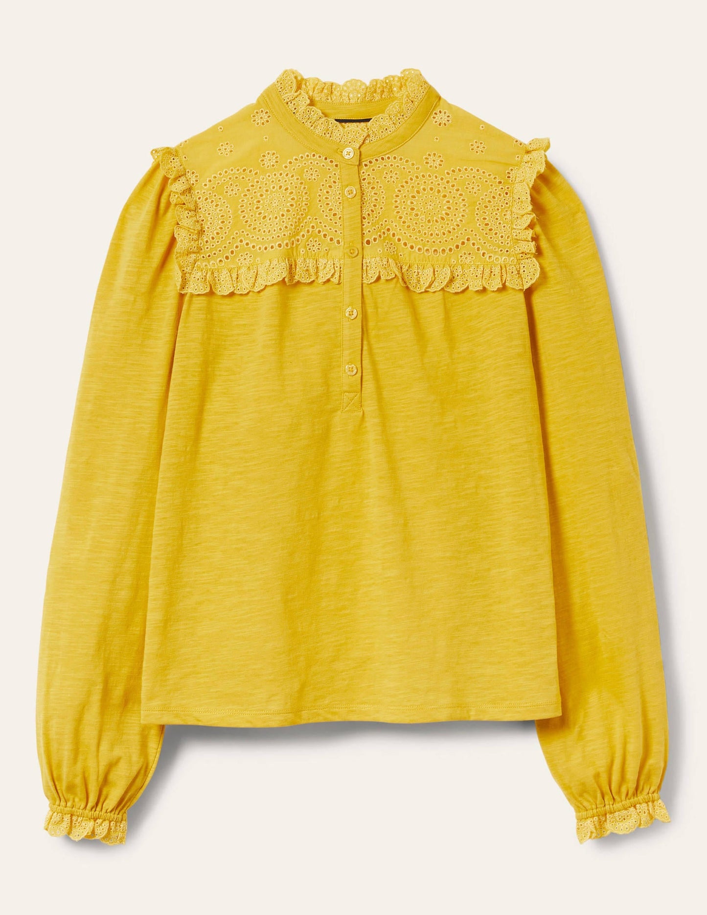 Broderie Yoke Jersey Top-Honeycomb