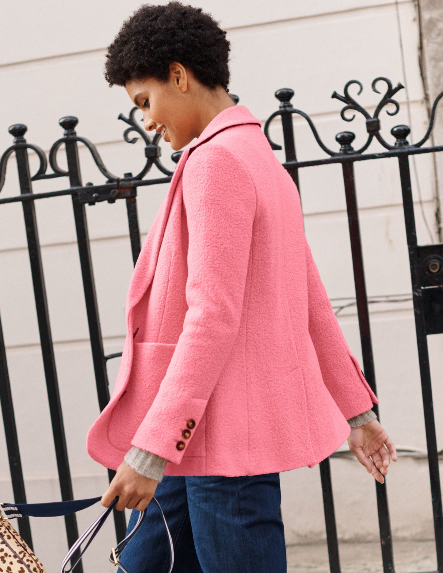 Bella Textured Wool Blazer-Azalea Pink