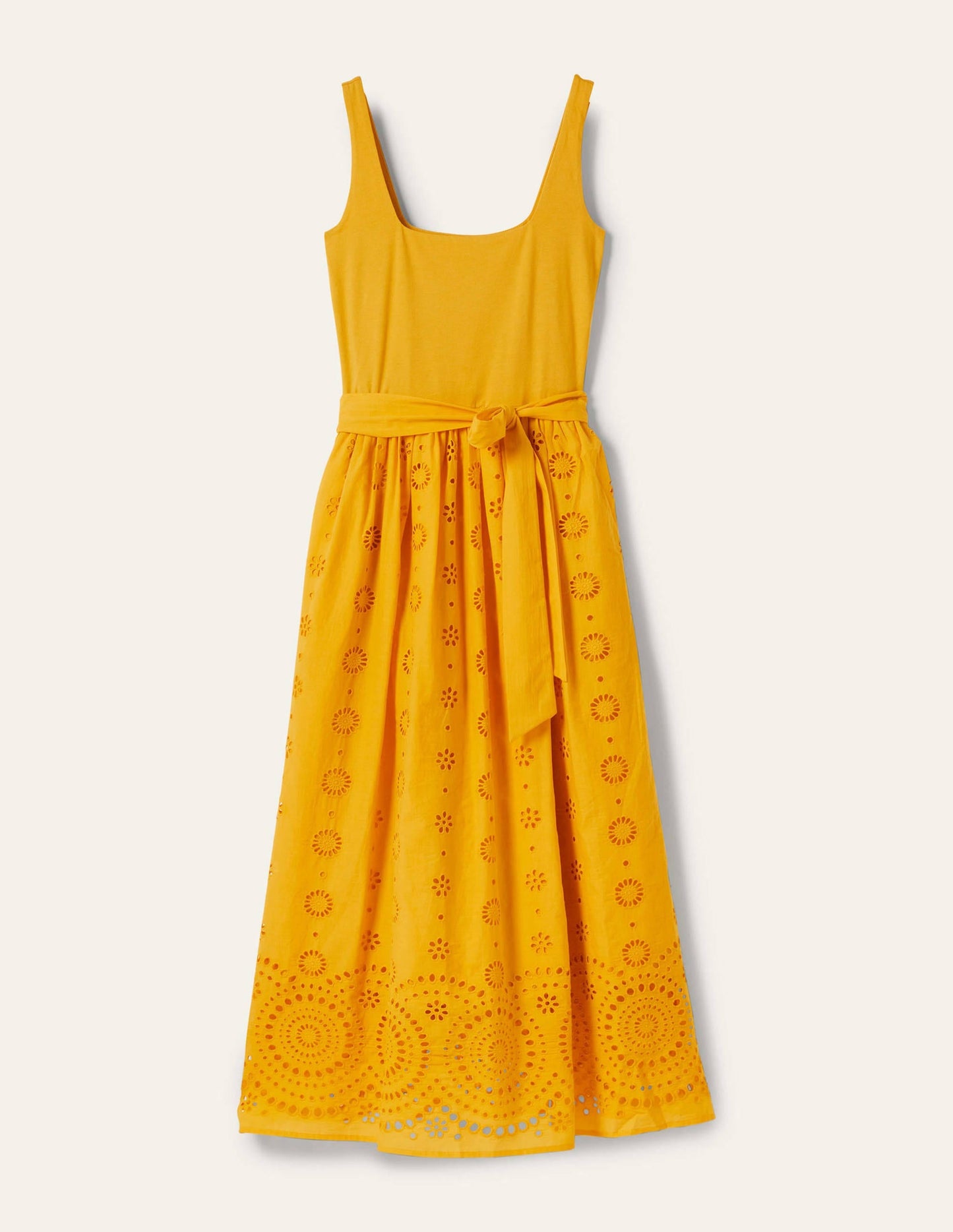 Broderie Mix Midi Dress-Honeycomb