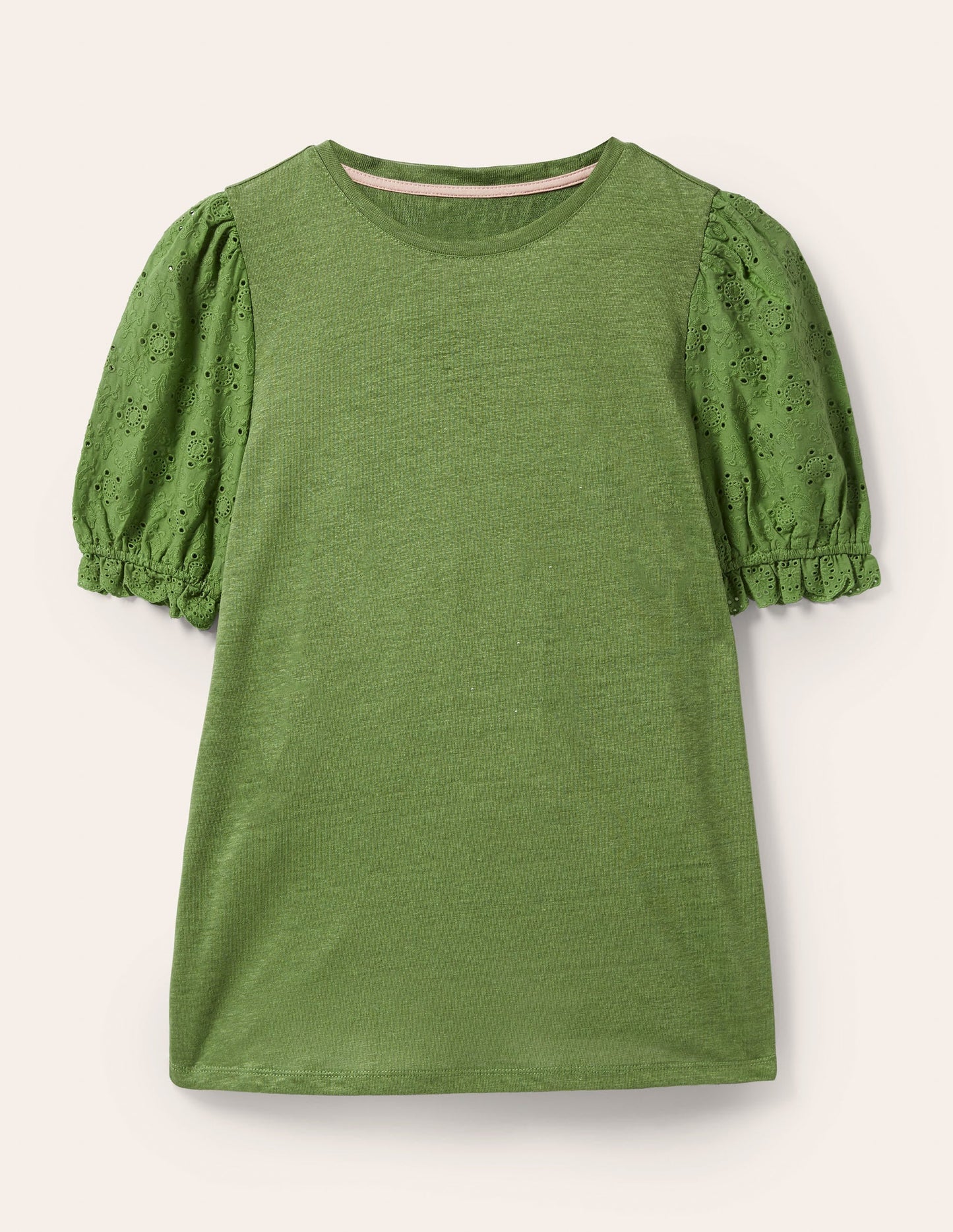 Broderie Sleeve Linen T-Shirt-English Ivy