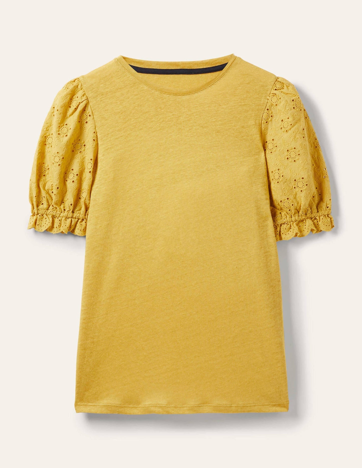 Broderie Sleeve Linen T-Shirt-Butter