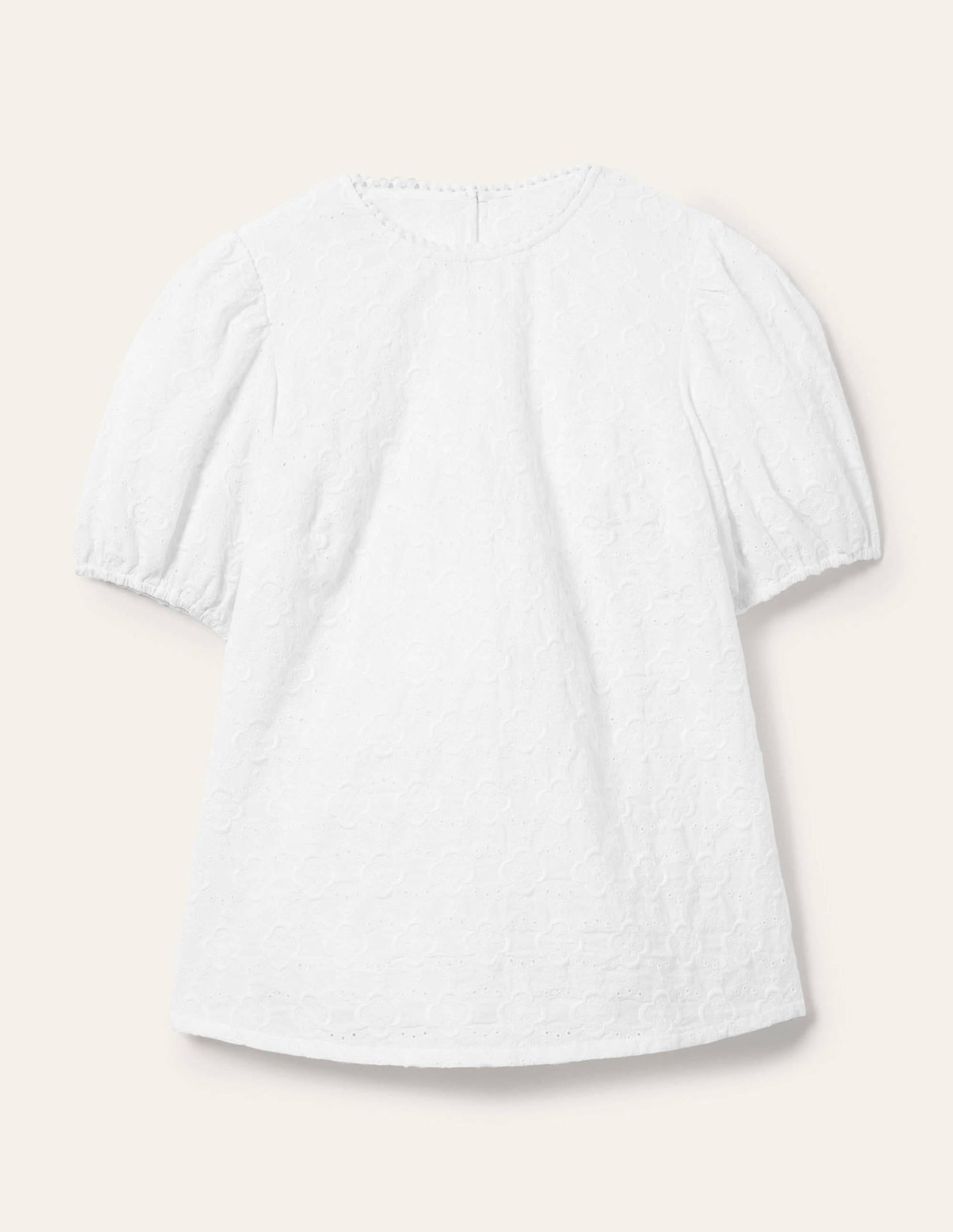 Broderie Puff Sleeve Top-White