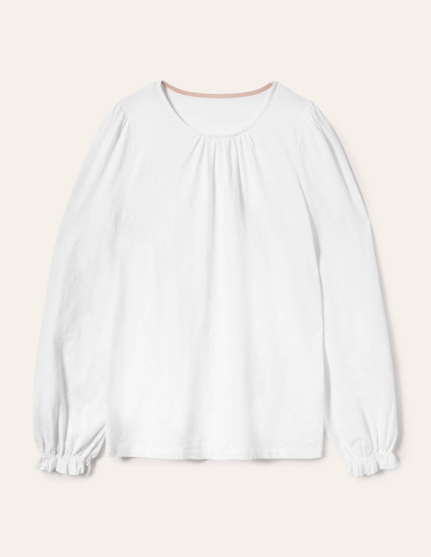 Blouson Cotton Crew Neck Top-White