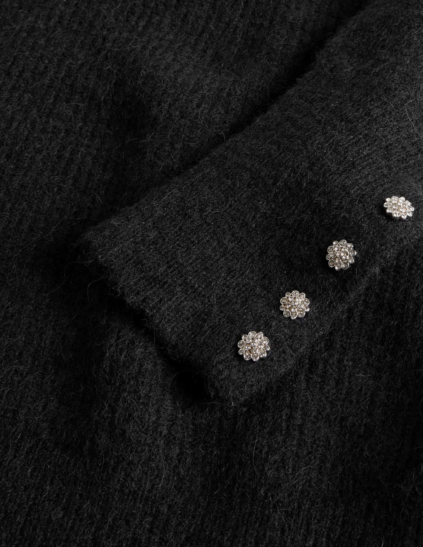 Black Jewel Button Fluffy Sweater-Black