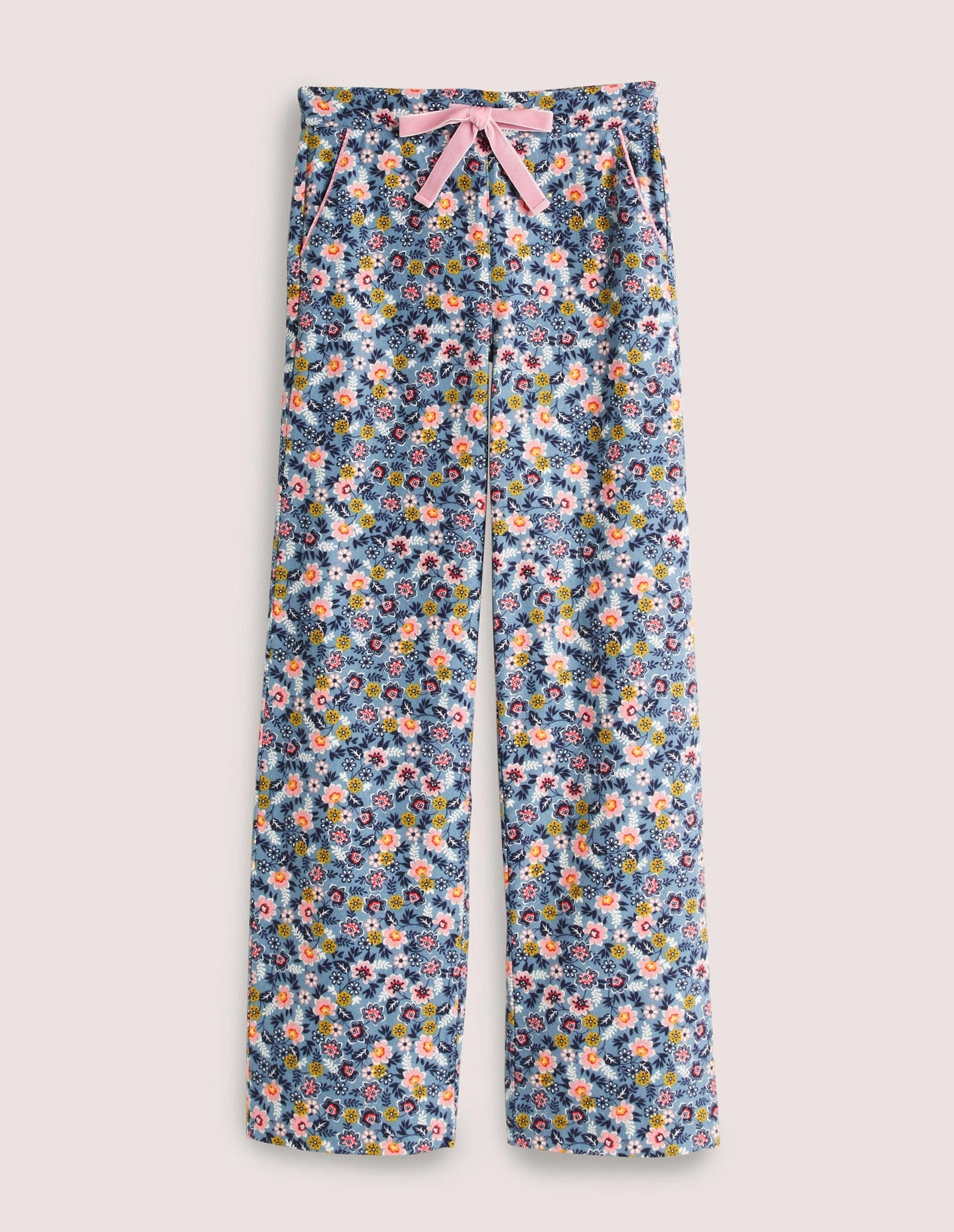Blue Floral Pajama Bottoms-Mid Blue, Opulent Leaf