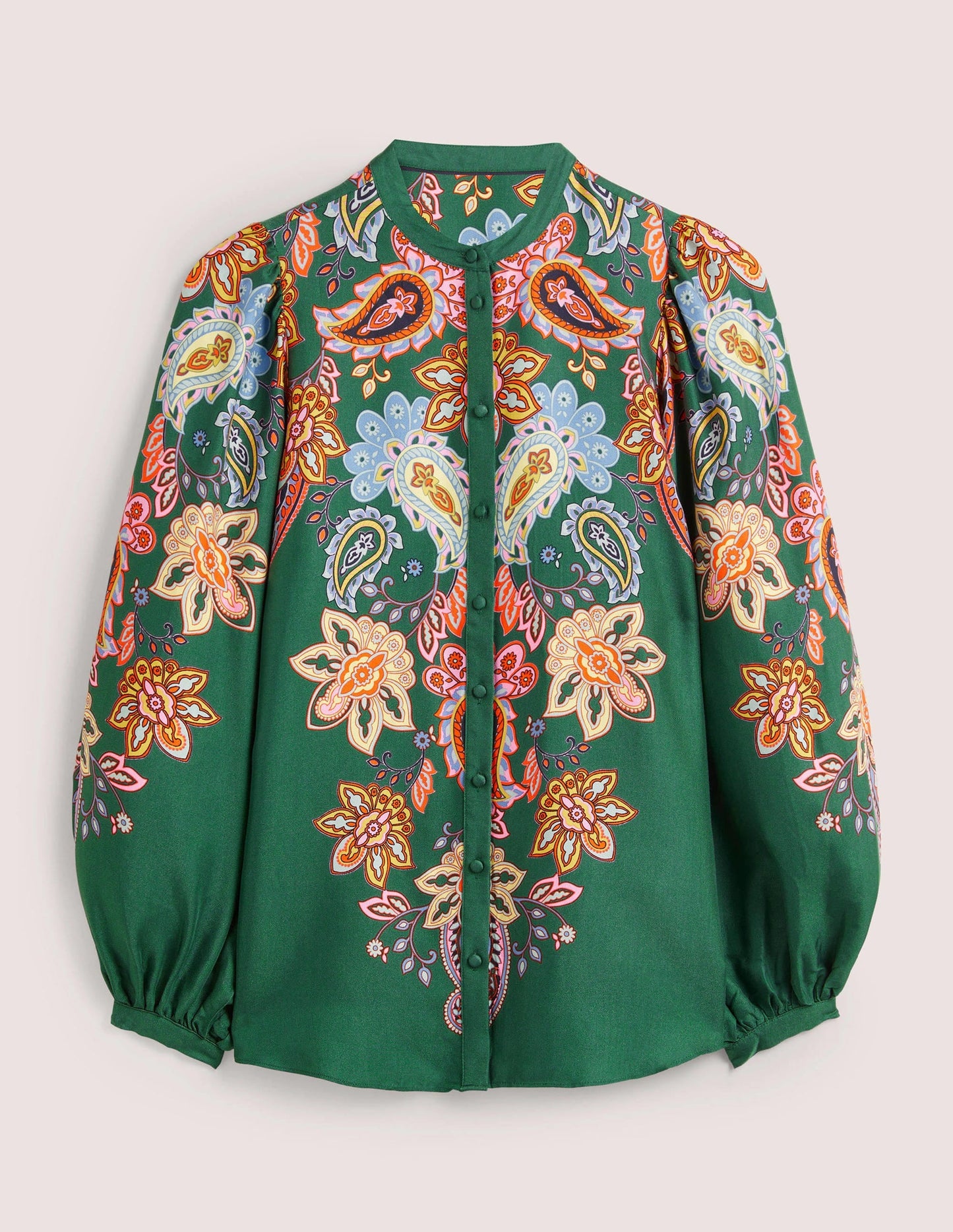 Blouson Sleeve Blouse-Trekking Green, Paisley Charm