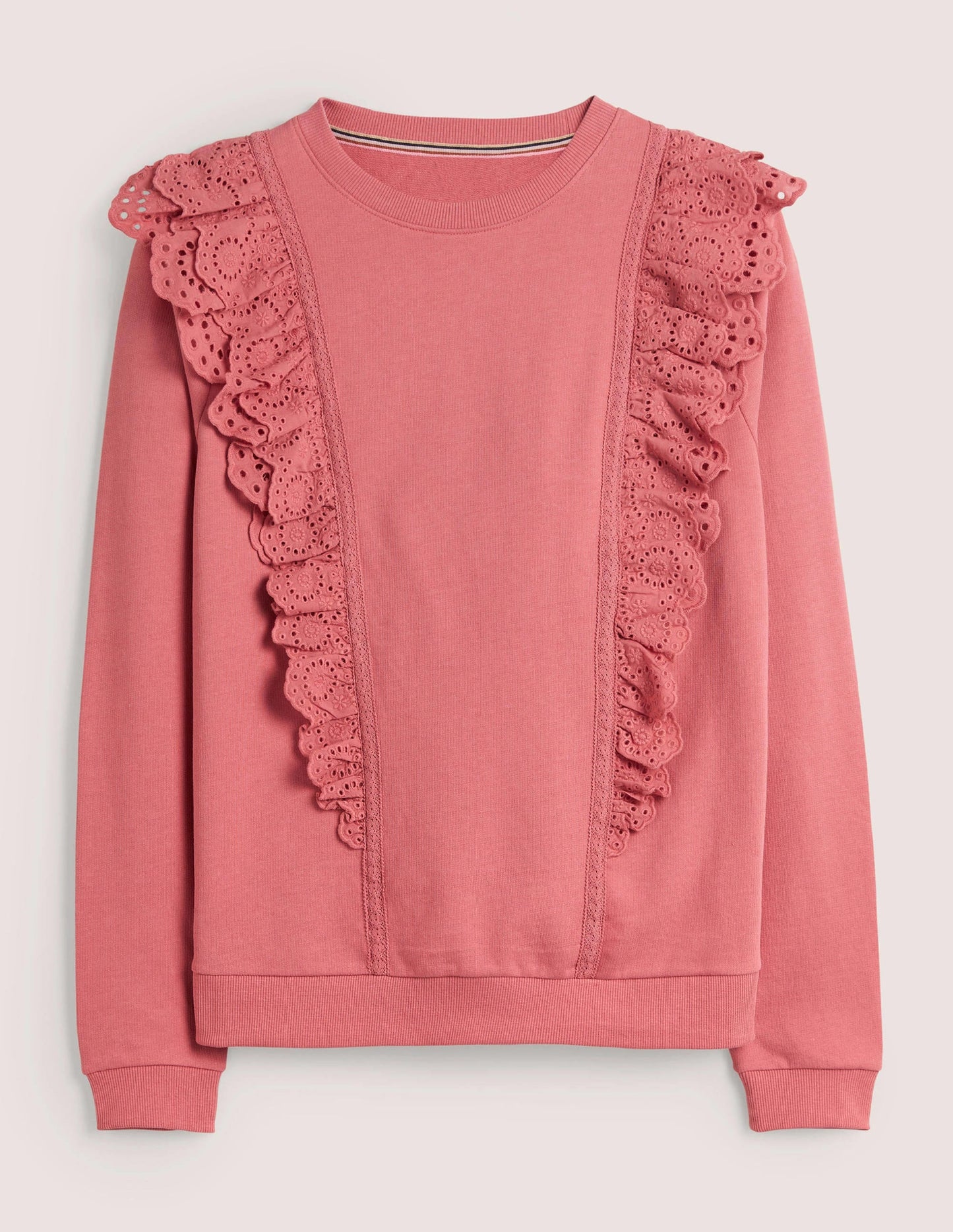 Broderie Insert Sweatshirt-Dusty Red