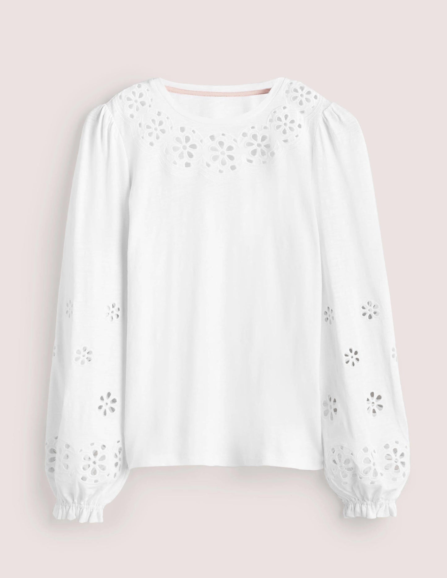 Broderie Insert Jersey Top-White