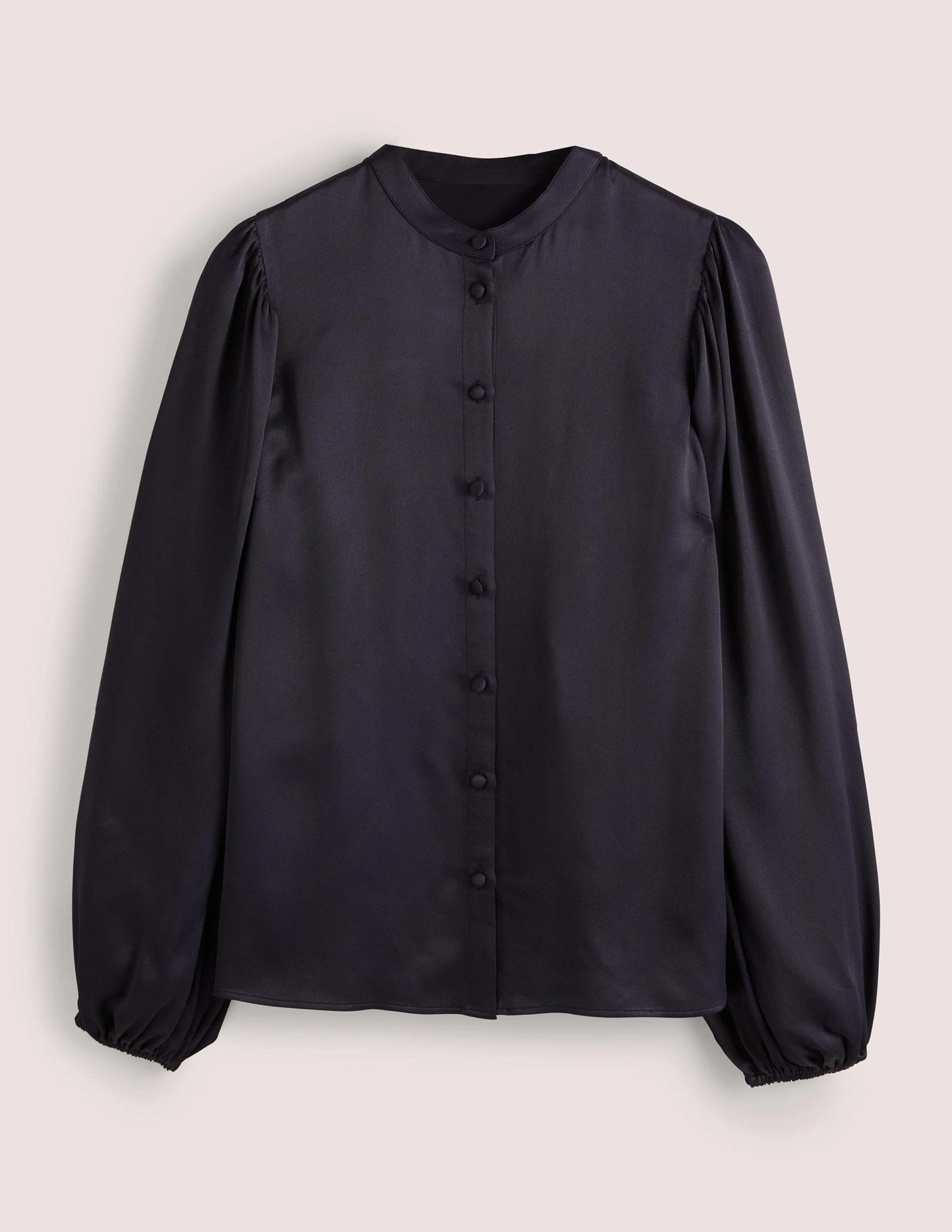 Blouson Sleeve Satin Shirt-Navy