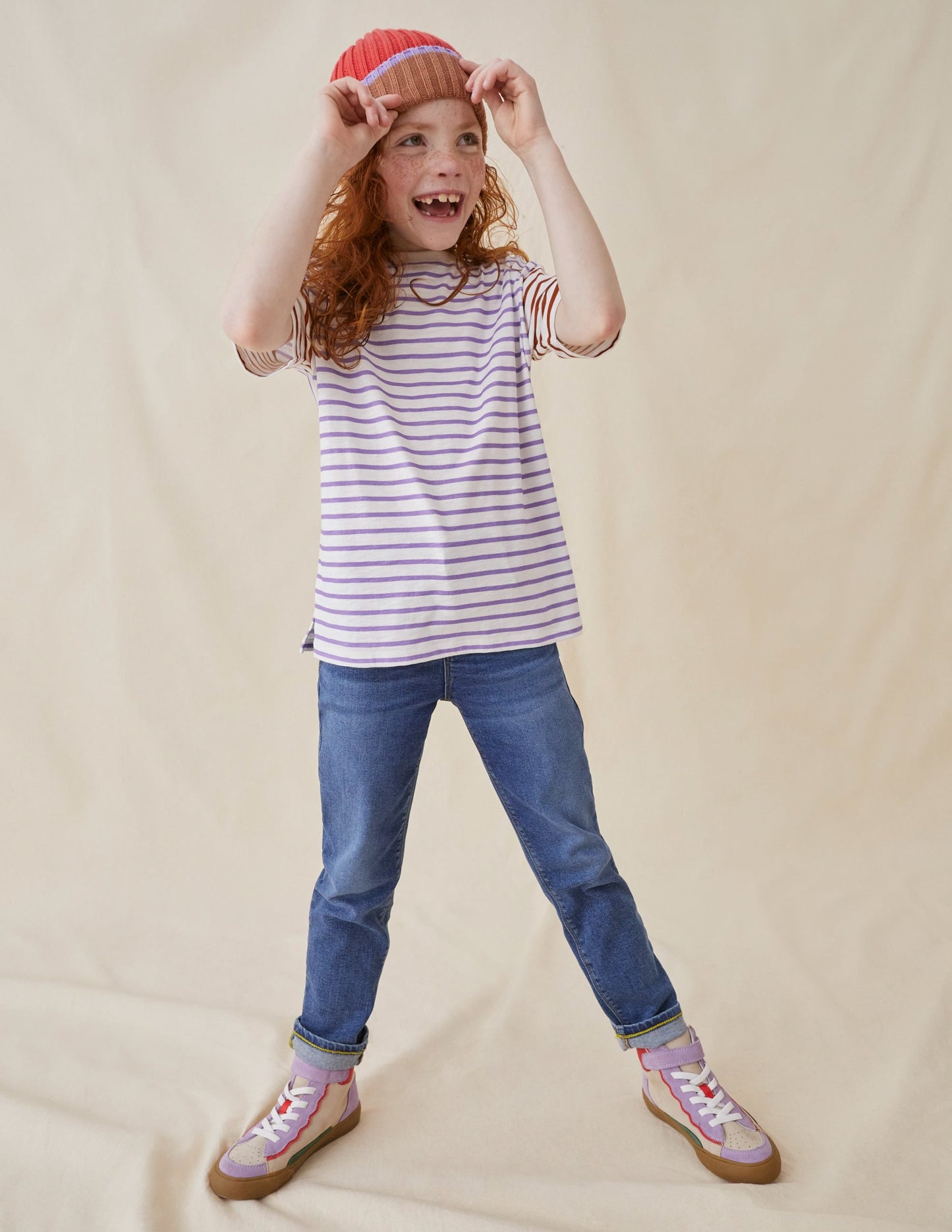 Boxy Short Sleeve Breton-Ivory/Aster Purple