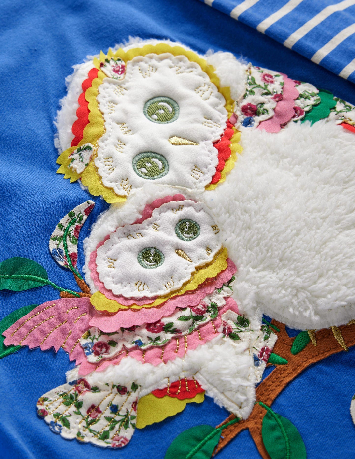 Big Appliqué Dress-Delft Blue Owls