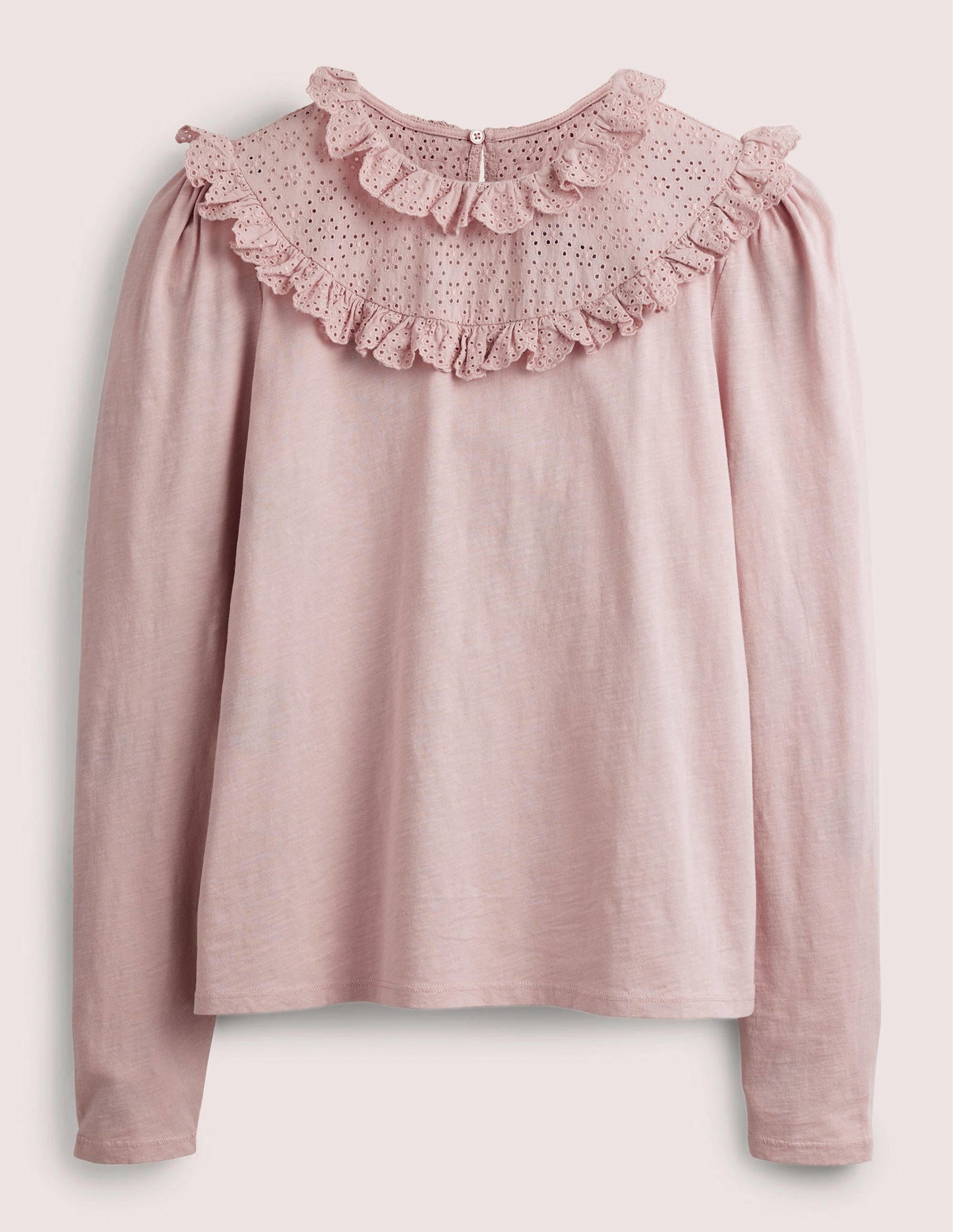 Broderie Yoke Frill Top-Milkshake Pink