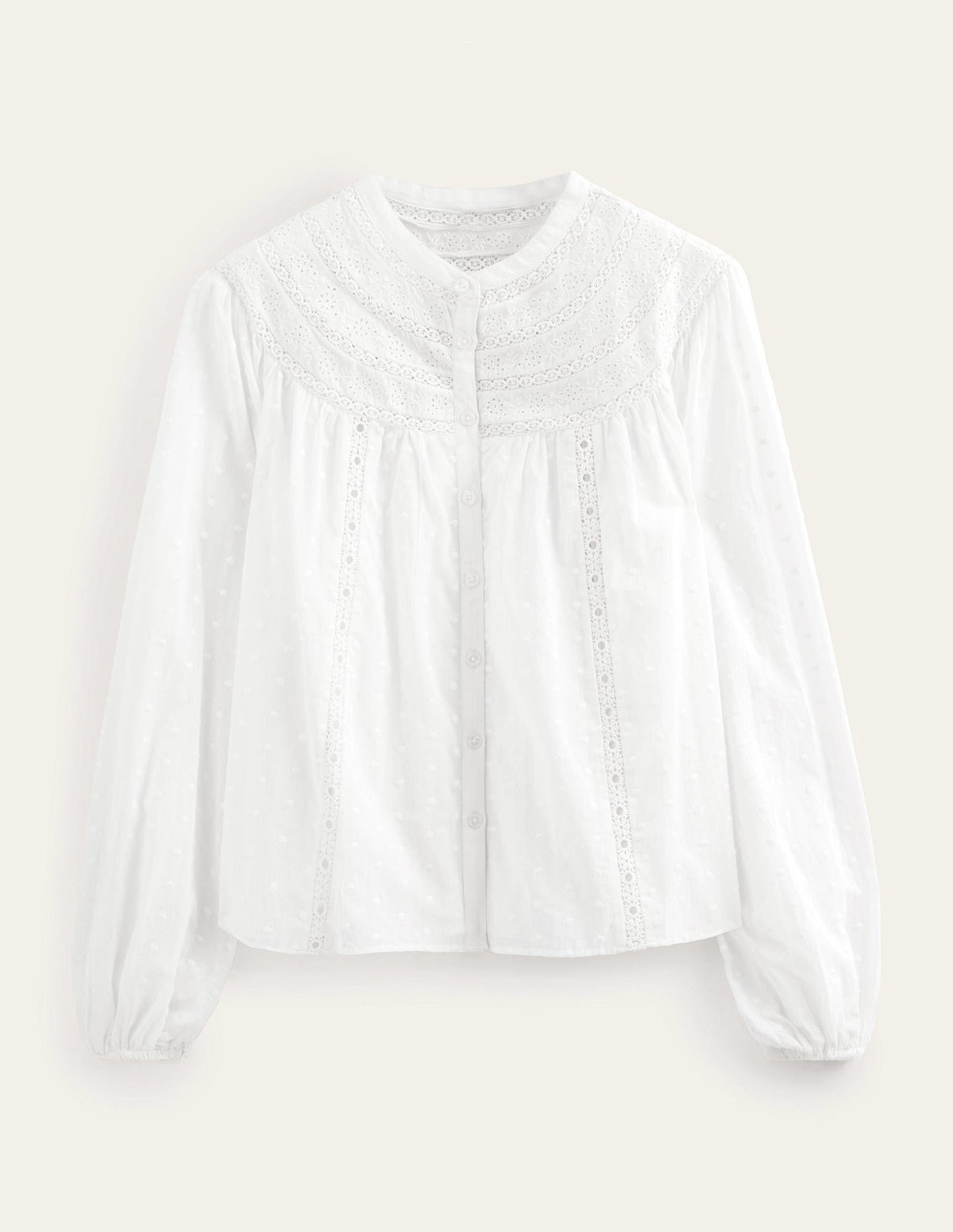 Broderie Trim Blouse-Ivory