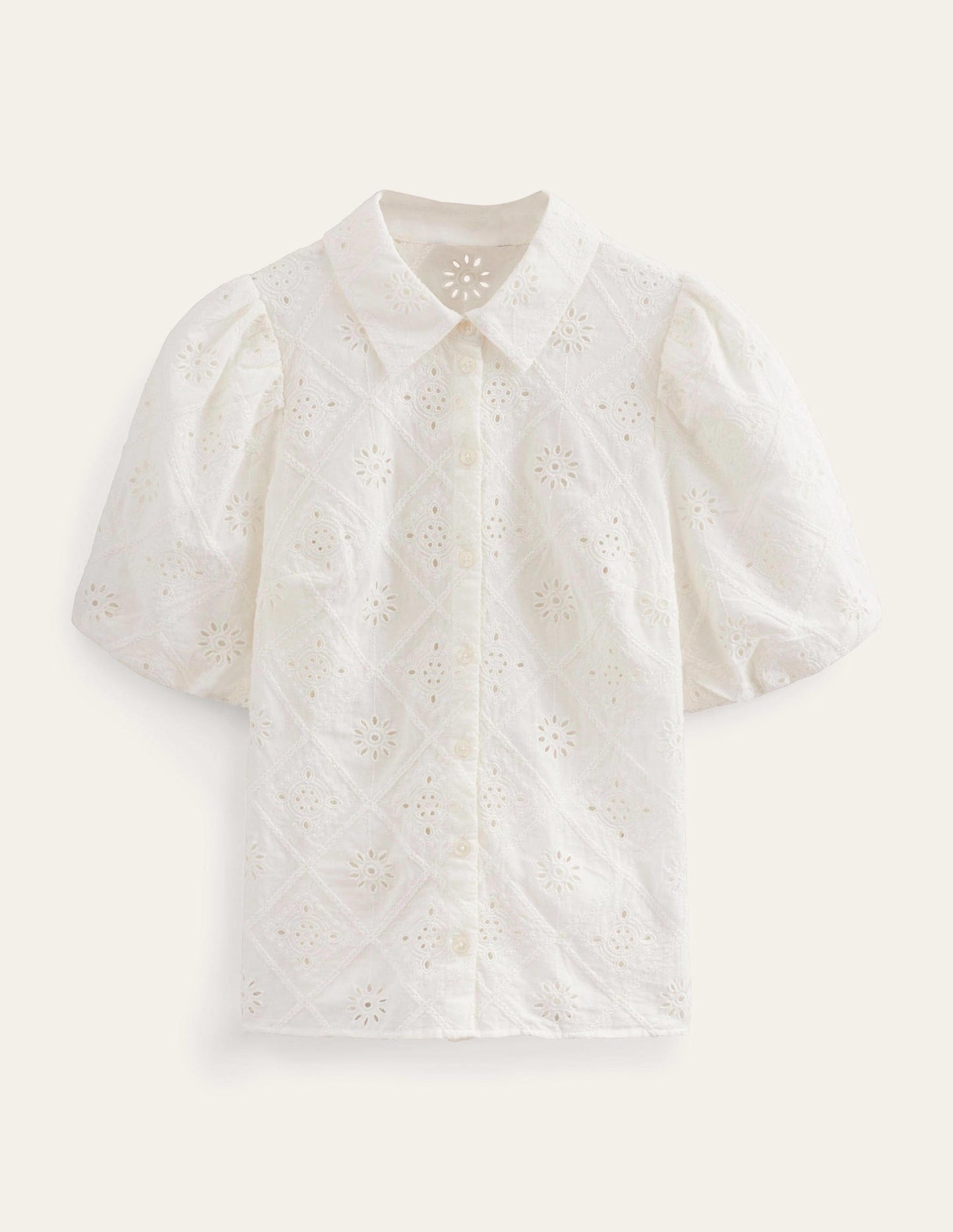 Broderie Puff Sleeve Shirt-Ivory