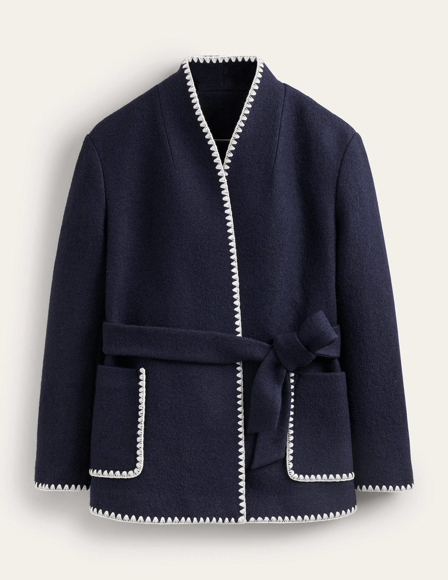 Belted Short Wrap Coat-Navy