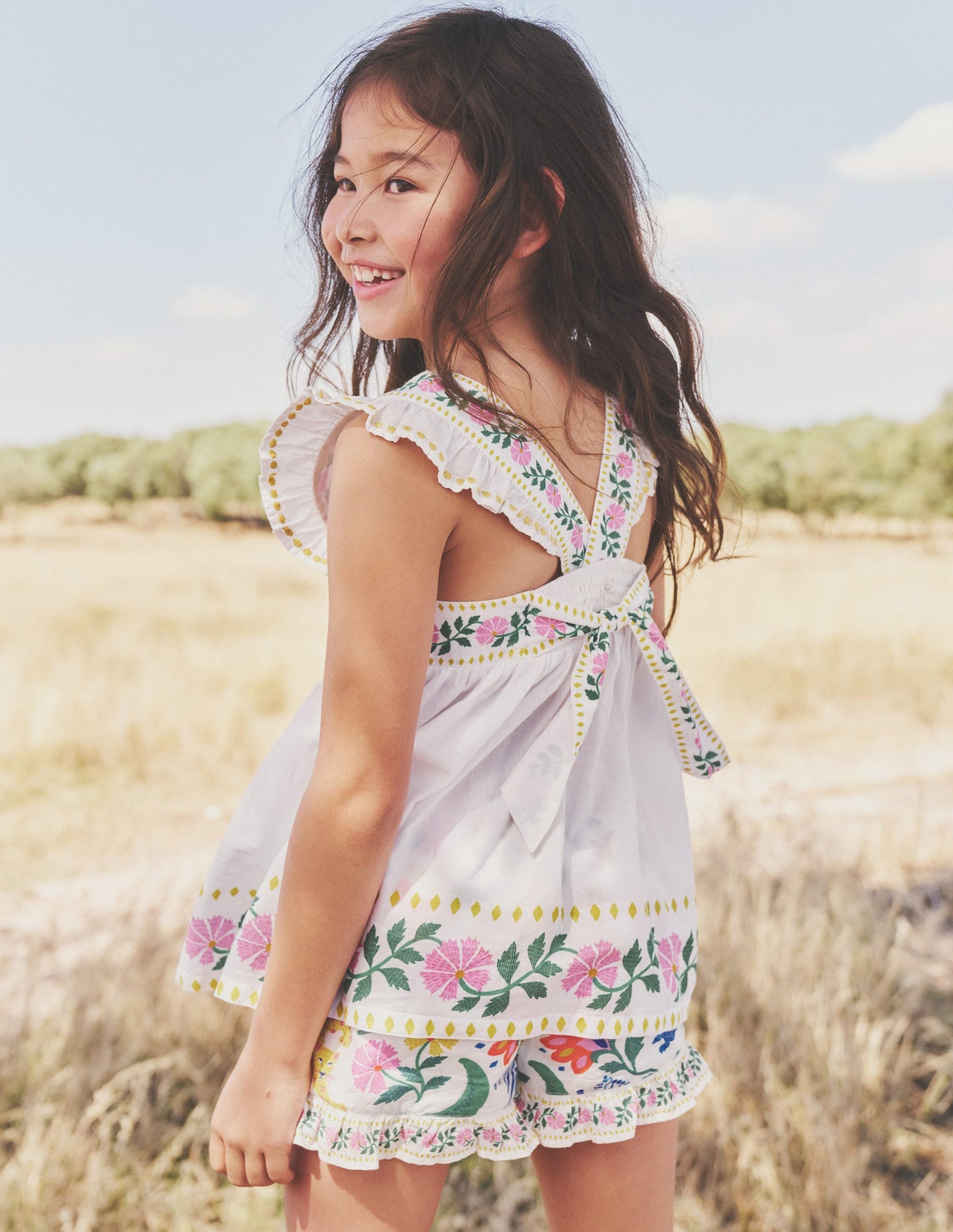 Bow Back Top-Vanilla White Floral