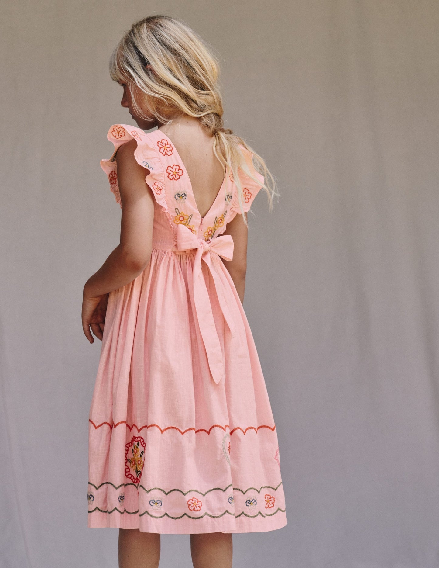 Bow Back Midi Dress-Chalk Pink