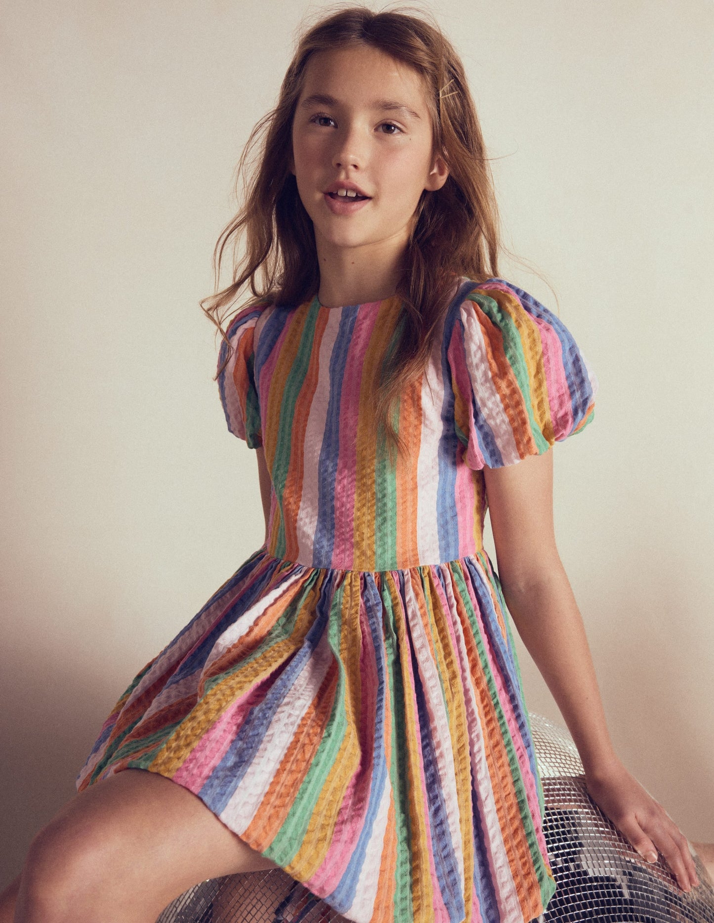 Bubble Hem Dress-Multi Stripe
