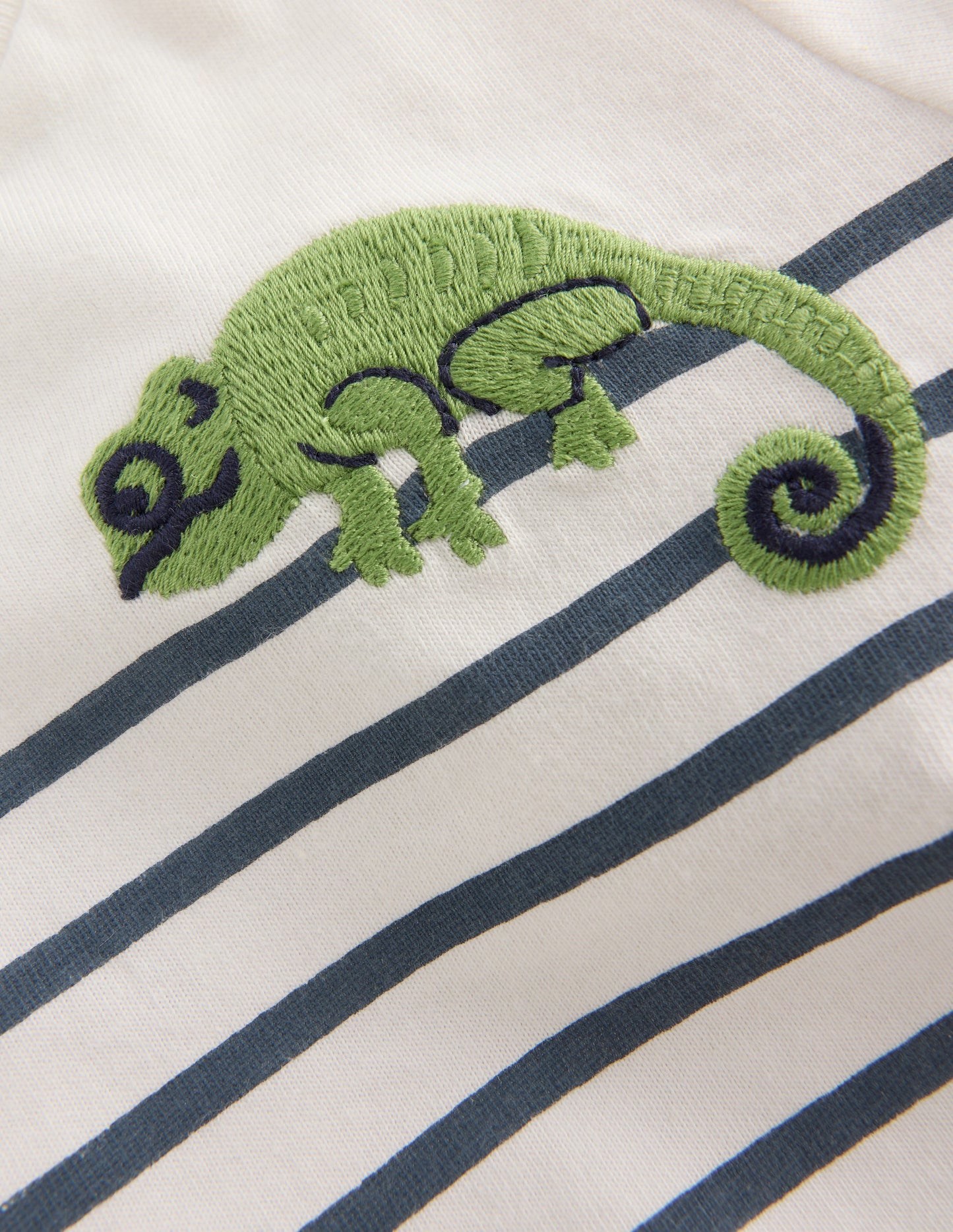 Boys Embroidered T-Shirt-Blue Stripe Chameleon