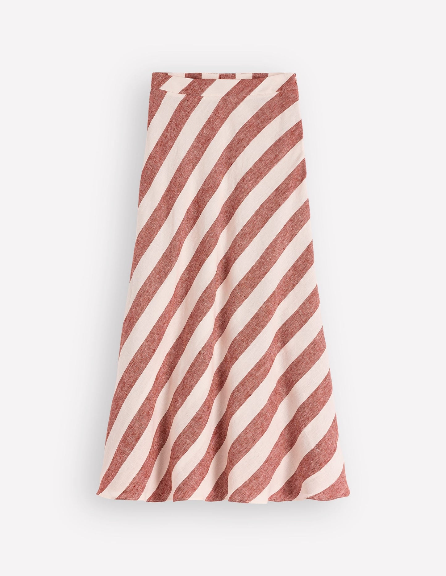 Bias Cut Linen Slip Skirt-Brown Diagonal Stripe