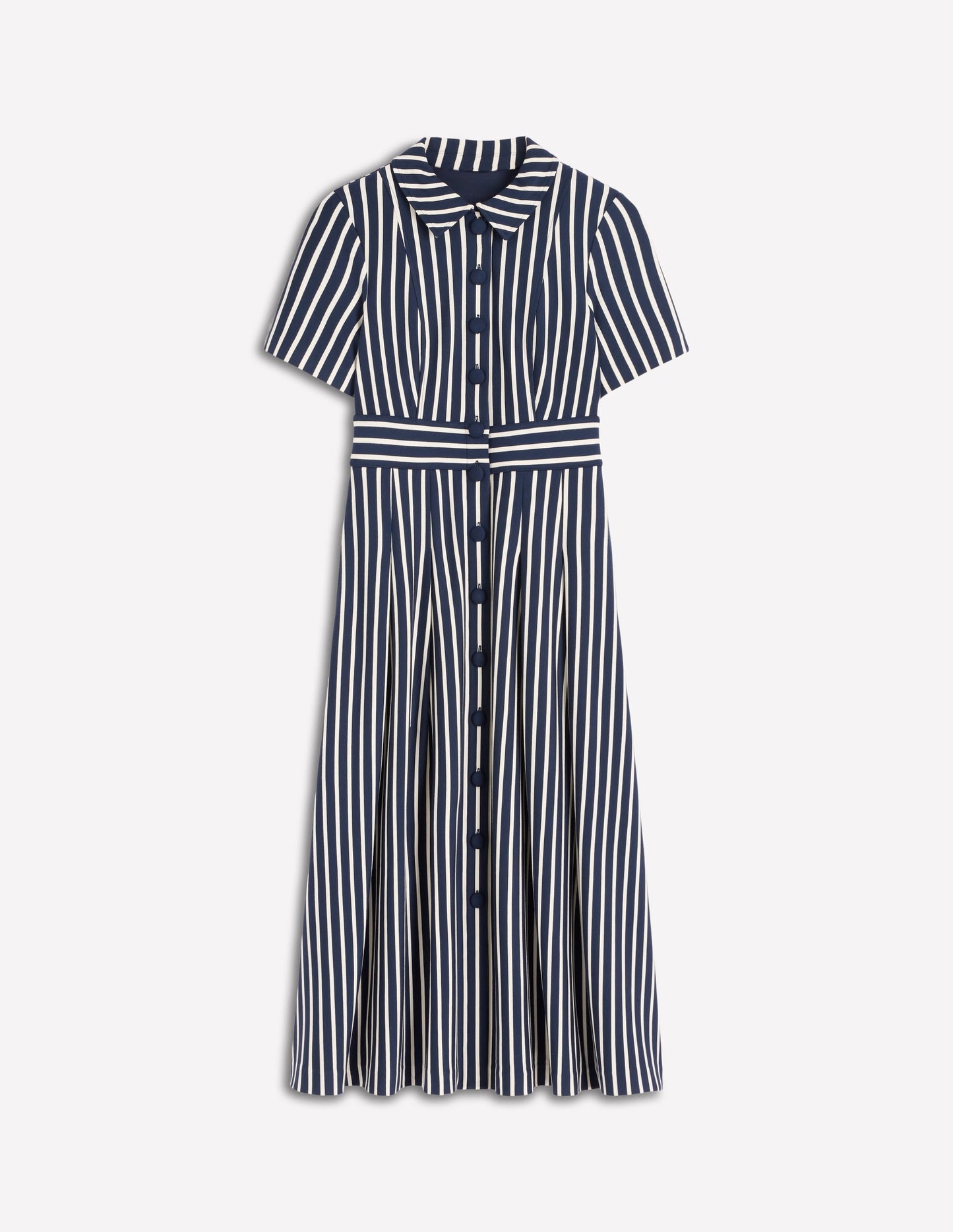 Bridget Ponte Shirt Dress-Navy and Ivory Stripe