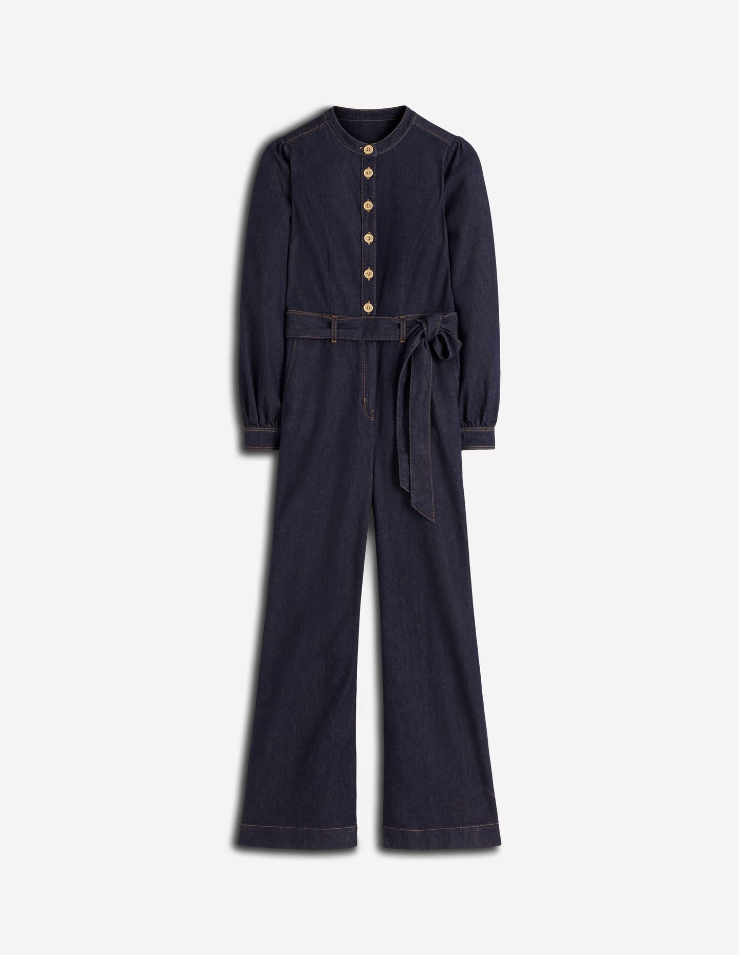 Bootcut Button Denim Jumpsuit-Indigo