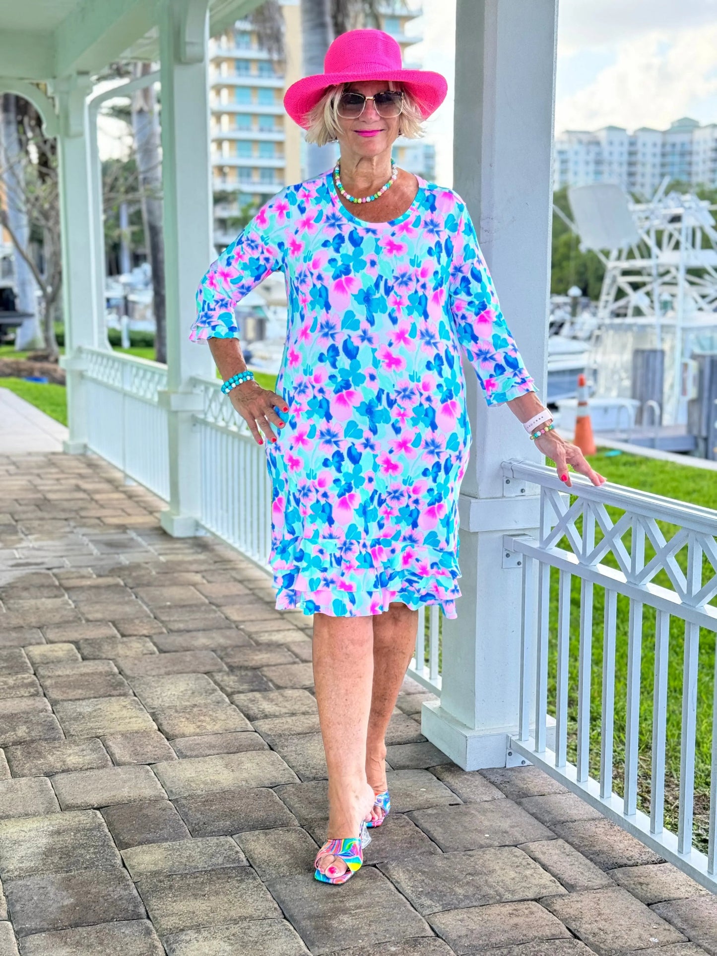 PINK PETALS RUFFLE SLEEVE DRESS