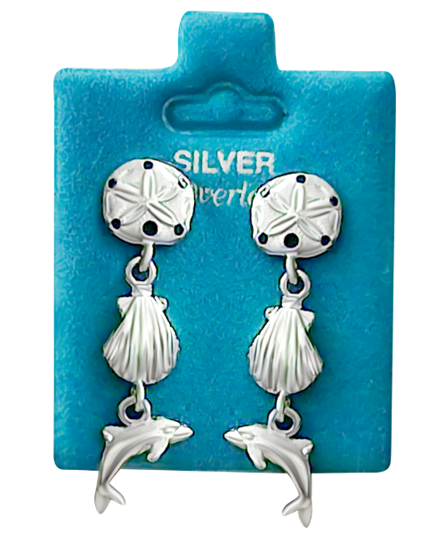 Made In USA Sand Dollar Shell Dolphin Dangle Gold / Silver