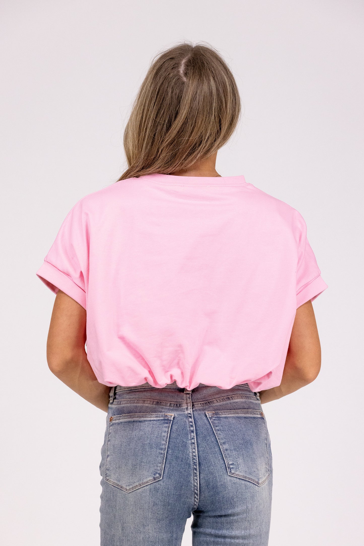 Pearl Days Women's Bubble Hem Cropped Short Sleeve Shirt