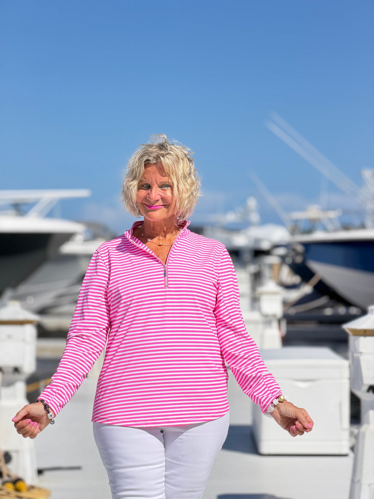 MARINA PINK STRIPE HALF ZIPPPER