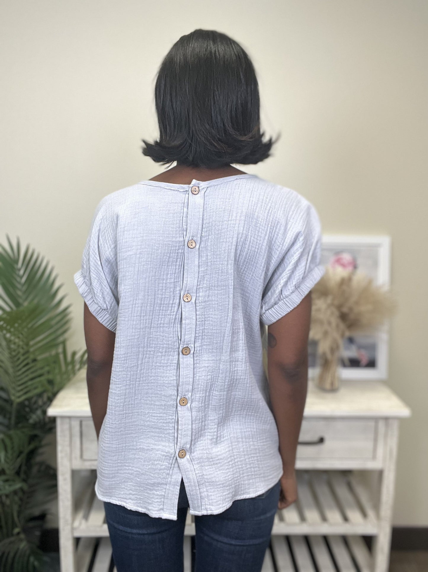 Peekaboo Buttons Women's Soft Cotton Short Sleeve Top